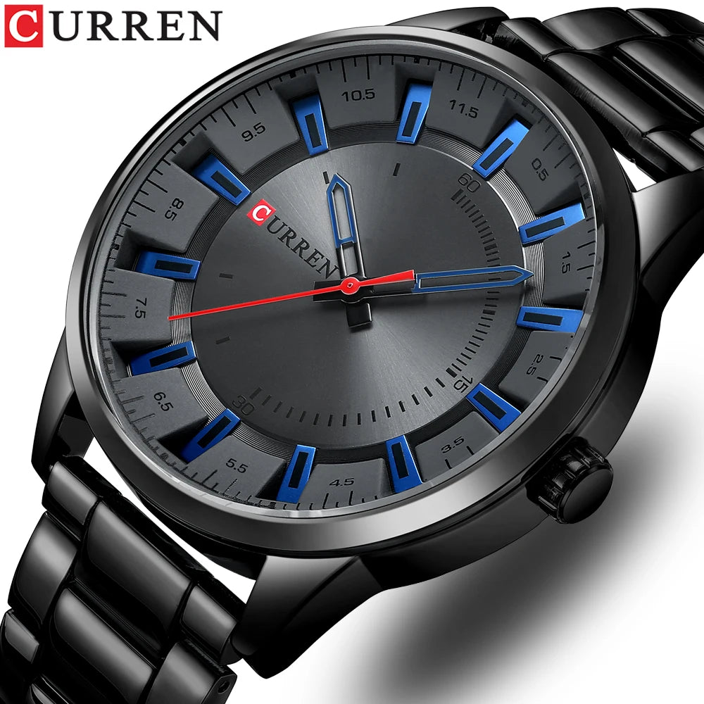 CURREN New Fashion Simple Style Men Watches Quartz Wristwatches Stainless Steel Band Clock Male with box