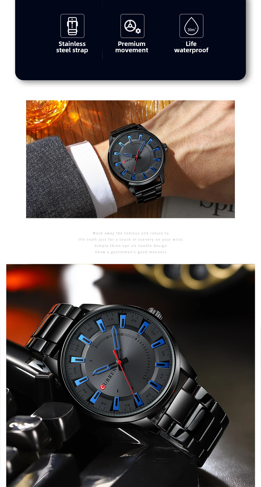 CURREN New Fashion Simple Style Men Watches Quartz Wristwatches Stainless Steel Band Clock Male with box