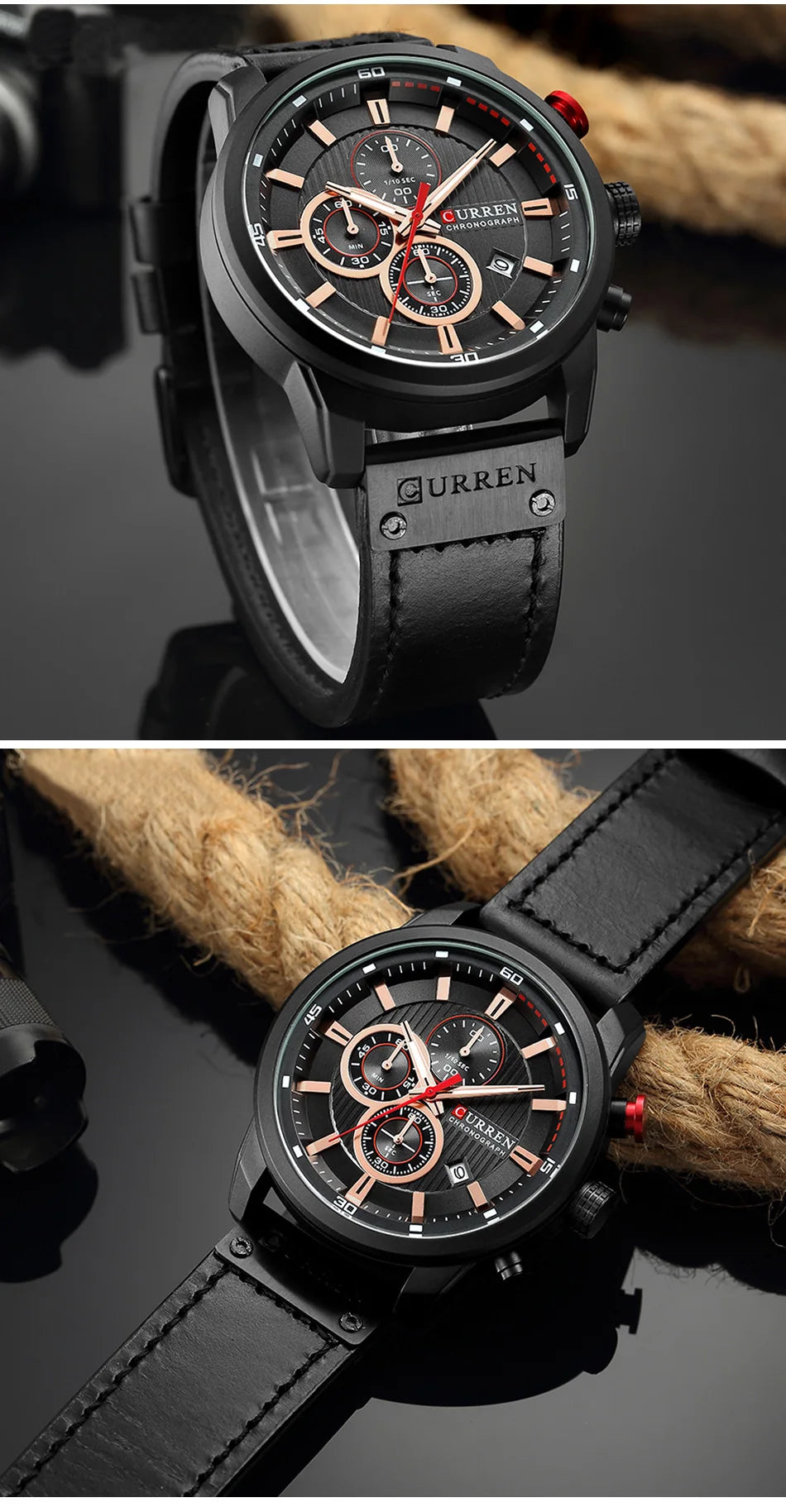 CURREN Brand Watch Men Leather Sports Watches Men's Army Military Quartz Wristwatch Chronograph Male Clock Relogio Masculino