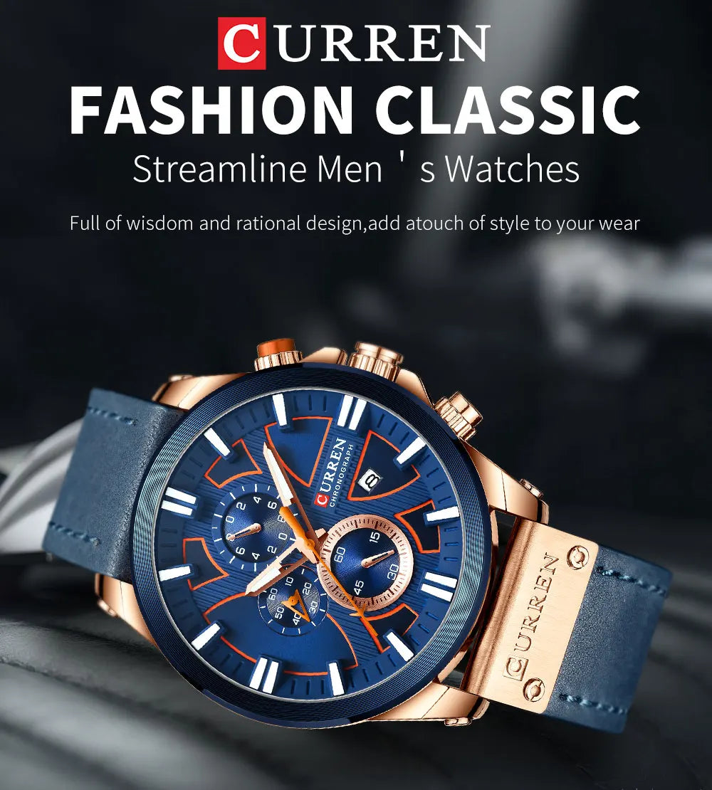 New CURREN Men Watches Fashion Quartz Wrist Watches Men's Military Waterproof Sports Watch Male Date Clock Relogio Masculino