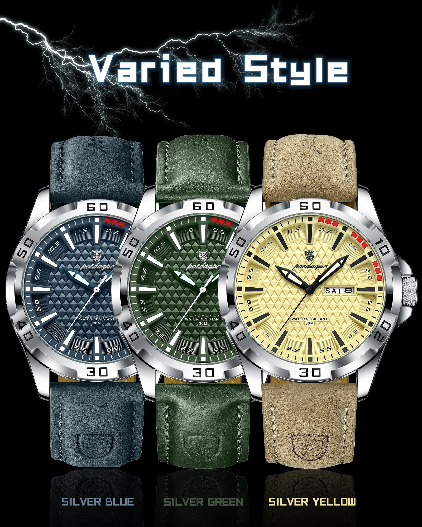 POEDAGAR Original Men Watch Luxury Waterproof Luminous Date Week Watch For Man Quartz Leather Fashion Men's Watches Reloj Hombre