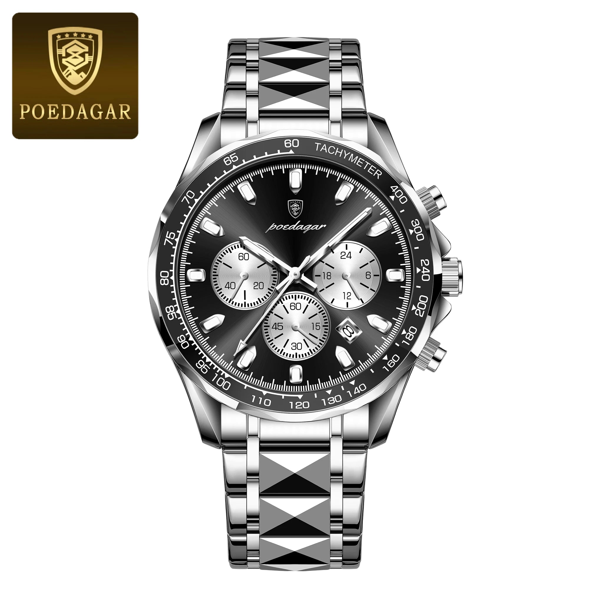 POEDAGAR Luxury Brand Men Watch Waterproof Luminous Stainless Steel Men's Watches Chronograph Date Quartz Business Watch For Man