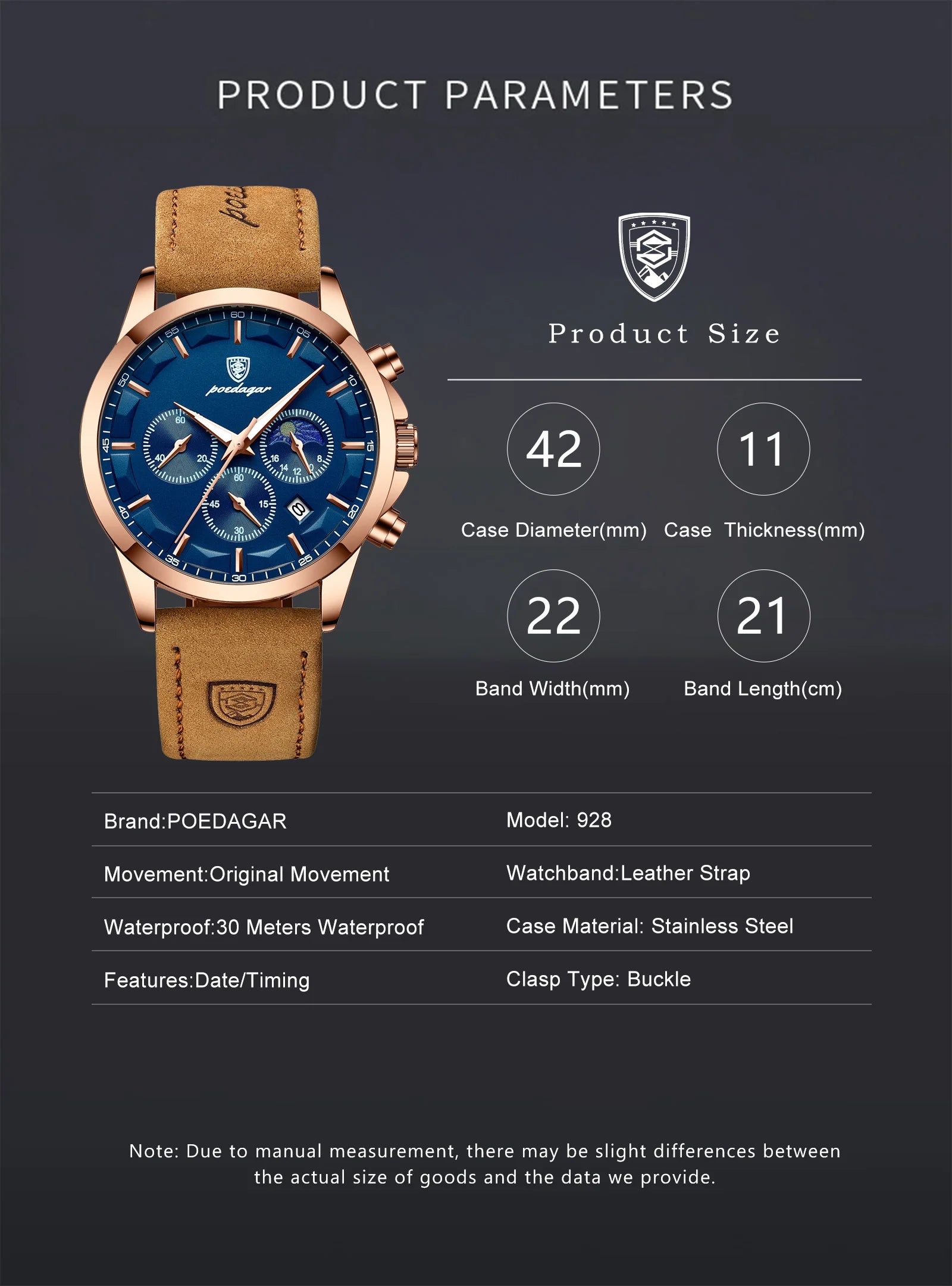 POEDAGAR Sports Luxury Men Quartz Watch Waterproof Chronograph Luminous Date Man Wristwatch Business Leather Men's Watches Clock