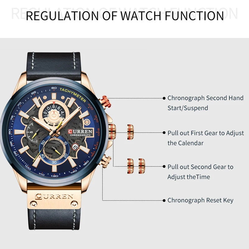 CURREN Watch for Men Top Brand Luxury Leather Strap Quartz Waterproof Wristwatch Fashion Casual Sports Watch Business Date Clock