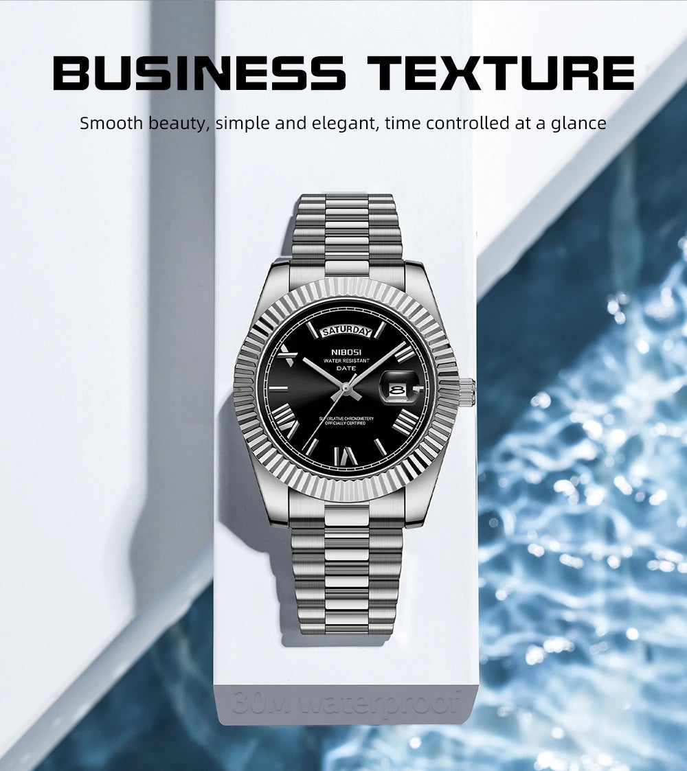 NIBOSI Fashion Men Watches Top Brand Luxury Wristwatch Day Date Miyota Quartz Watch Men Waterproof Steel Male Clock Reloj Hombre