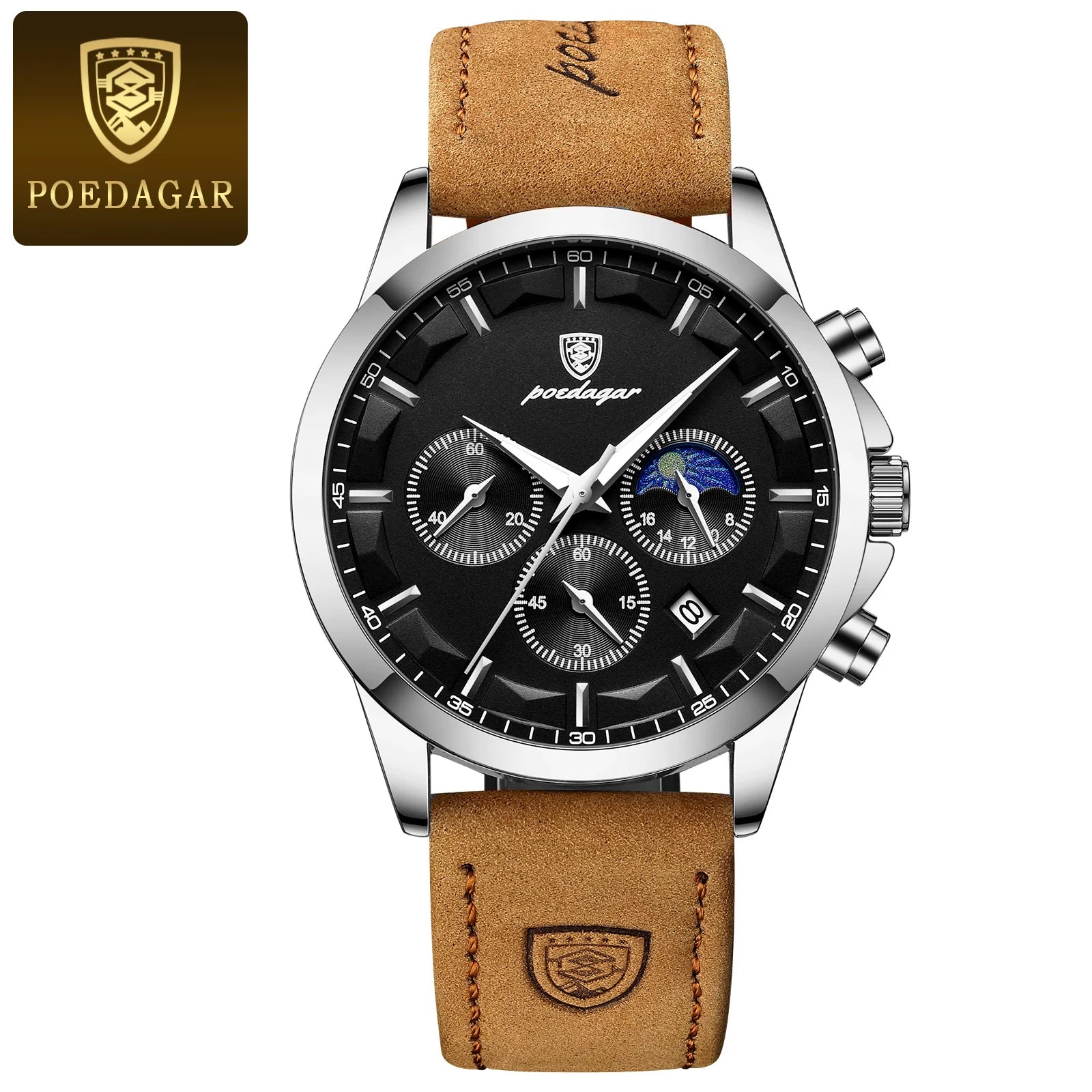 POEDAGAR Sports Luxury Men Quartz Watch Waterproof Chronograph Luminous Date Man Wristwatch Business Leather Men's Watches Clock