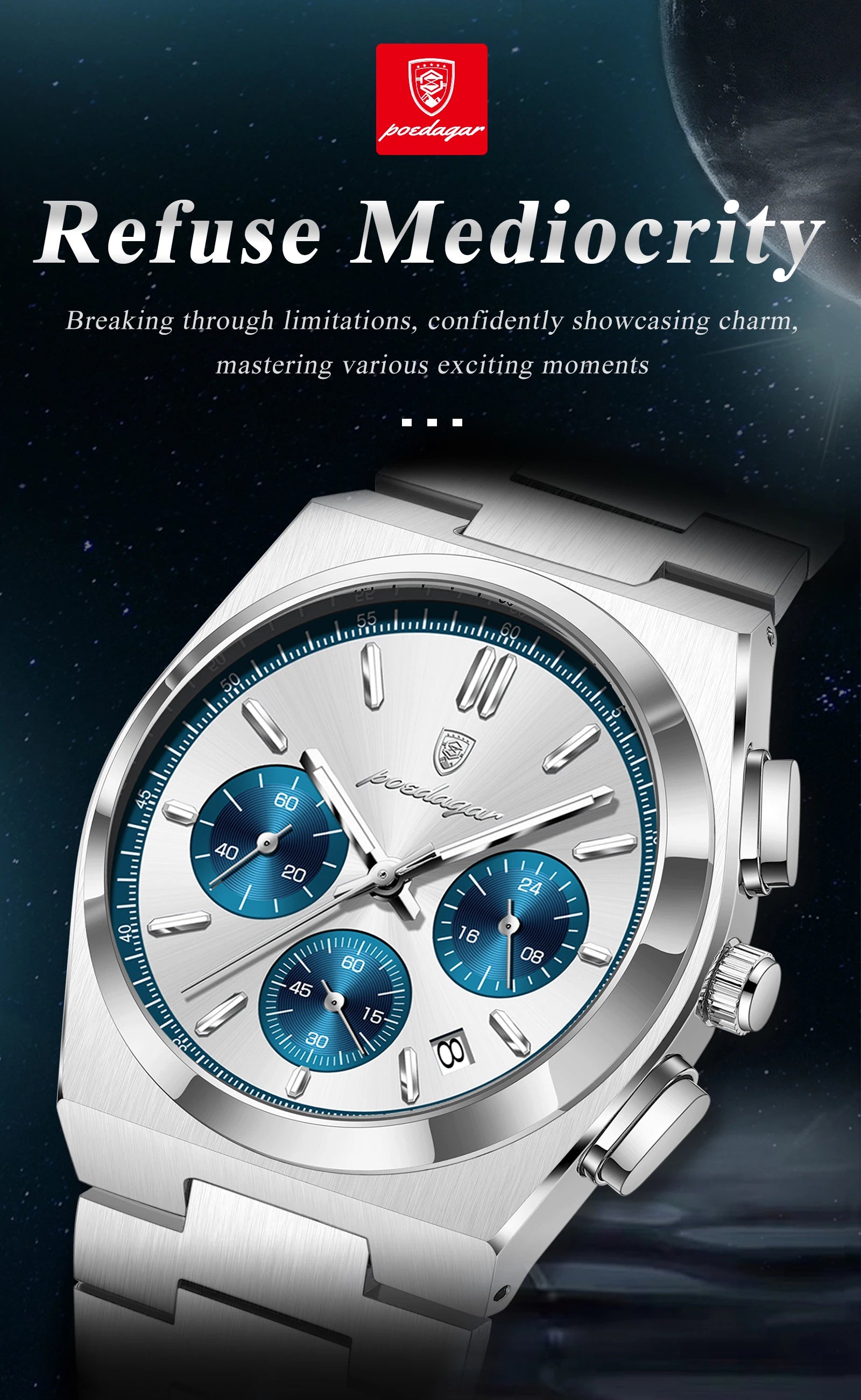 POEDAGAR Luxury Man Watch Chronograph Date Stainless Steel Sport Men Wristwatch Waterproof Luminous Fashion Quartz Men's Watches