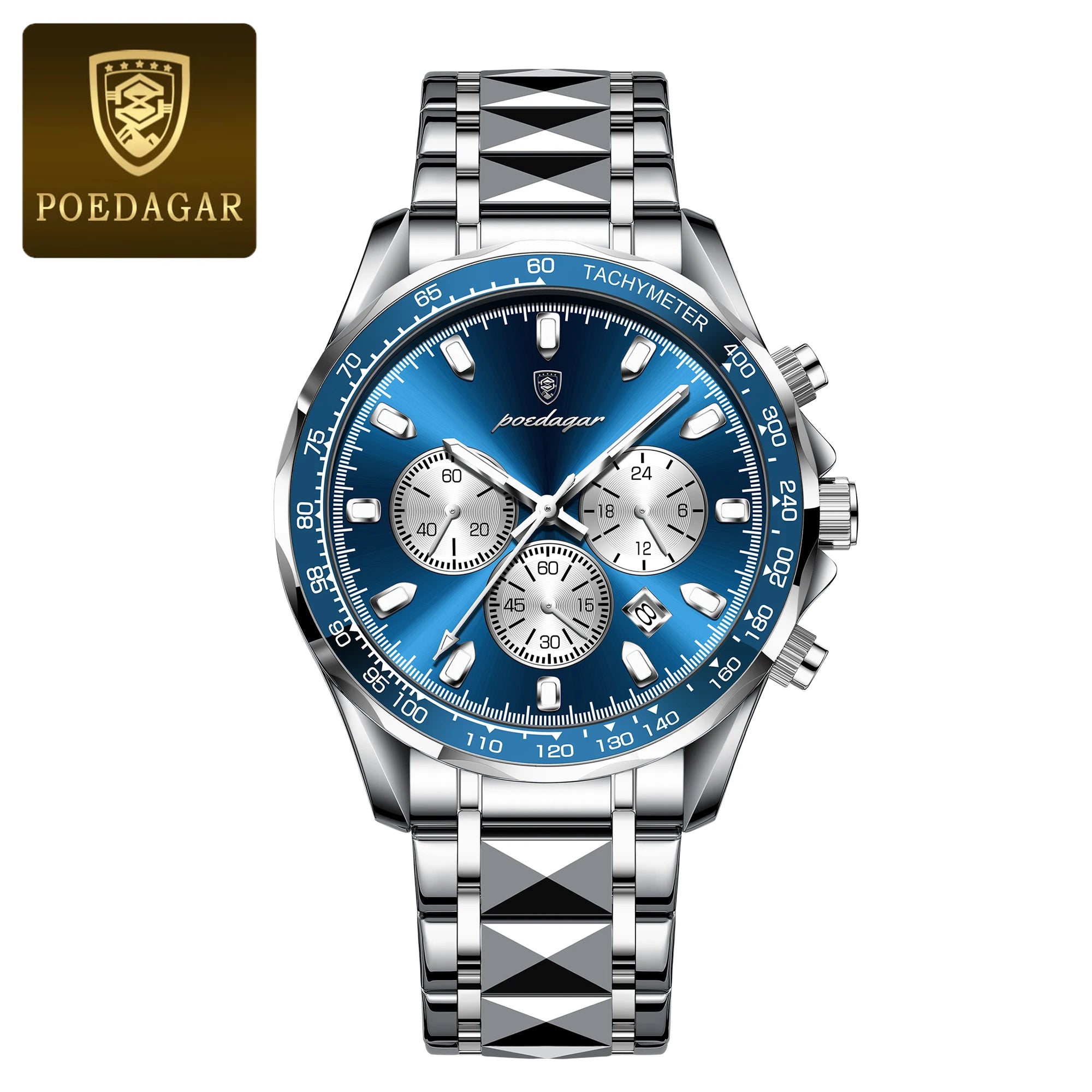 POEDAGAR Luxury Brand Men Watch Waterproof Luminous Stainless Steel Men's Watches Chronograph Date Quartz Business Watch For Man