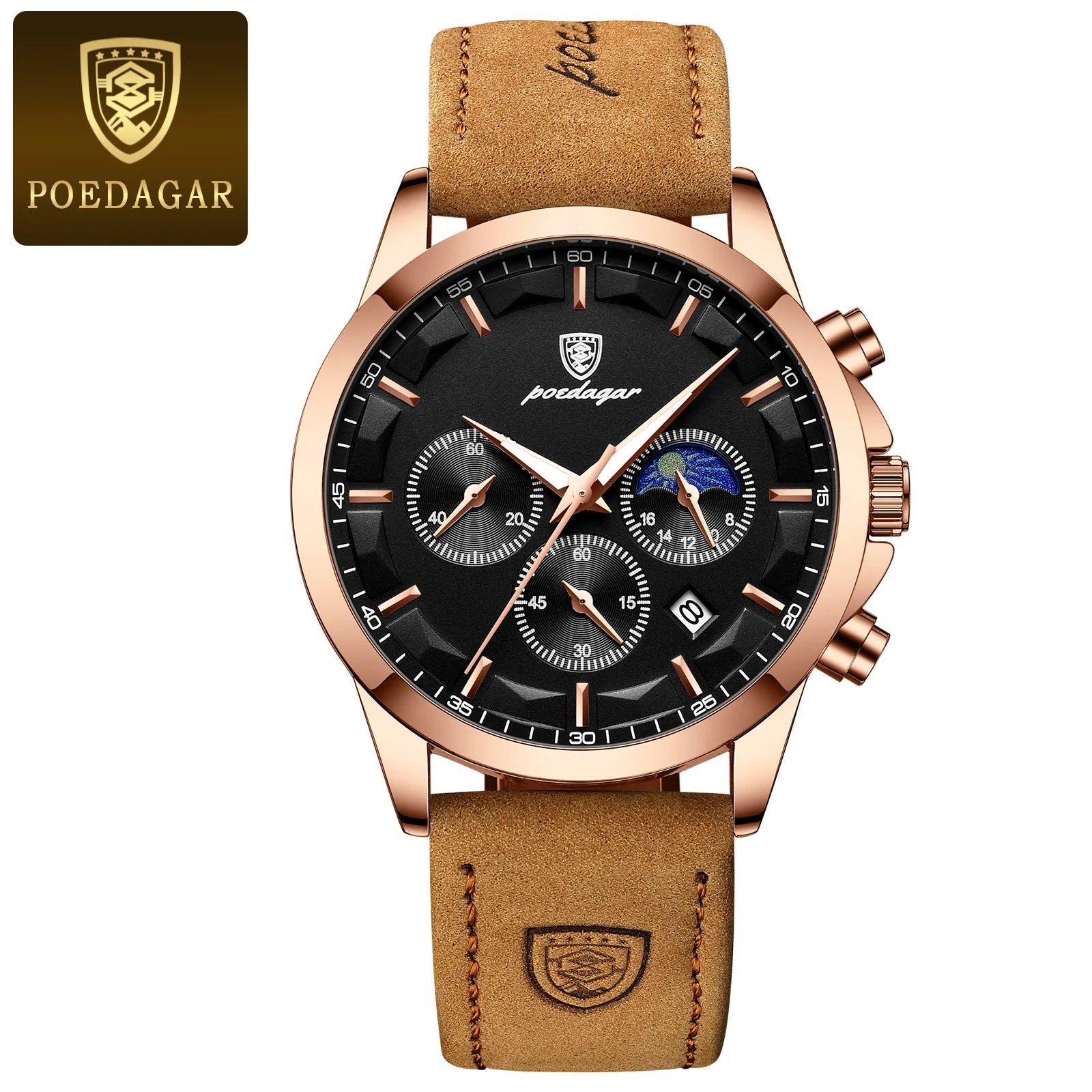 POEDAGAR Sports Luxury Men Quartz Watch Waterproof Chronograph Luminous Date Man Wristwatch Business Leather Men's Watches Clock