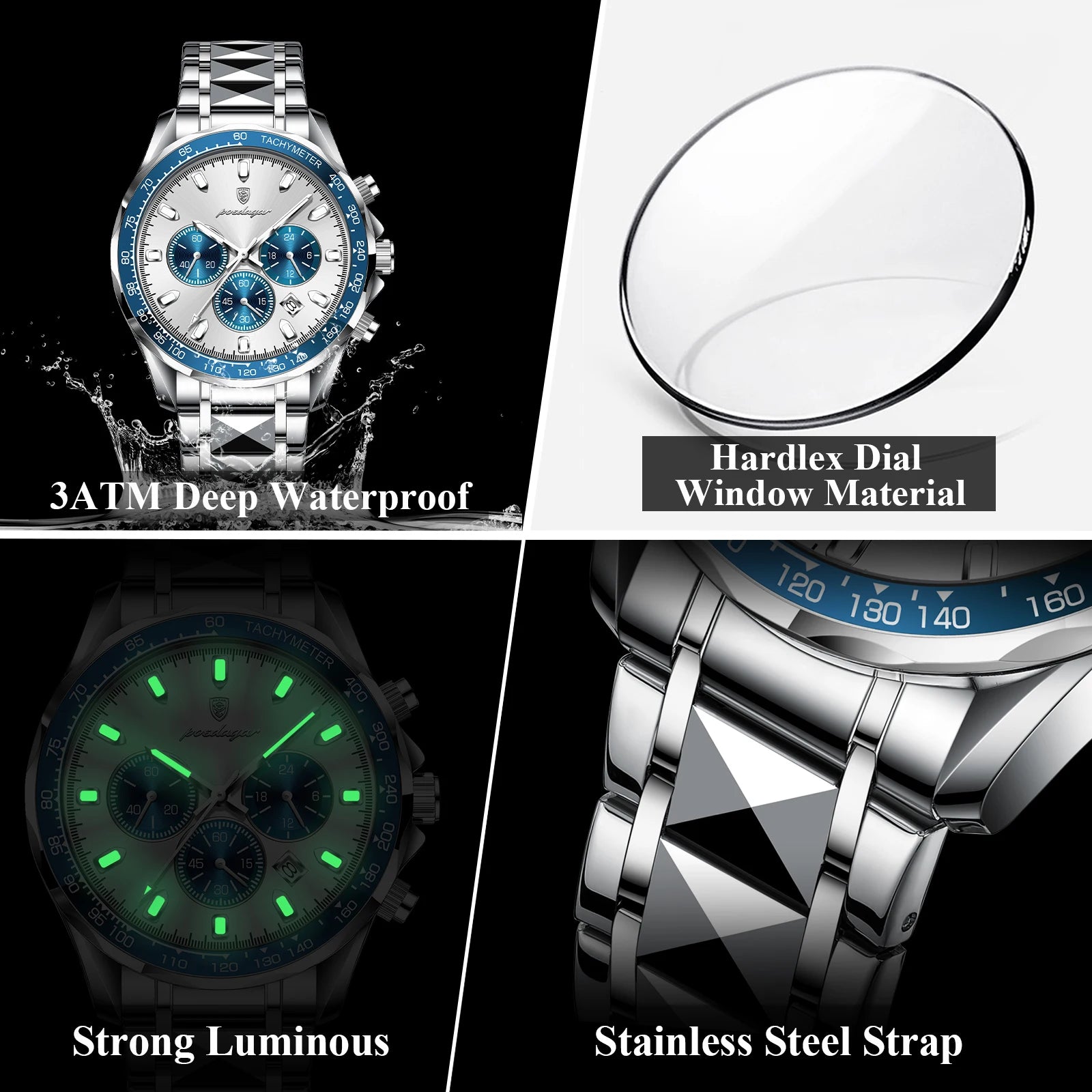 POEDAGAR Luxury Brand Men Watch Waterproof Luminous Stainless Steel Men's Watches Chronograph Date Quartz Business Watch For Man