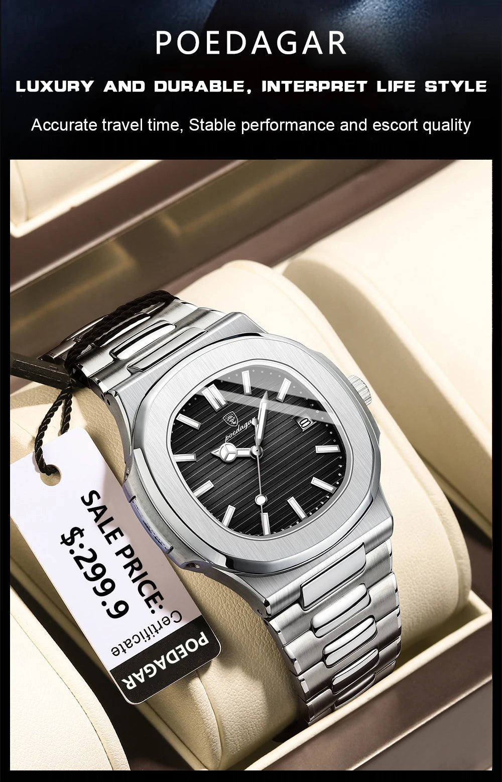 POEDAGAR Top Luxury Brand Man Watch Sports Waterproof Luminous Date Men Wristwatch Square Dial Quartz Men's Watches High Quality