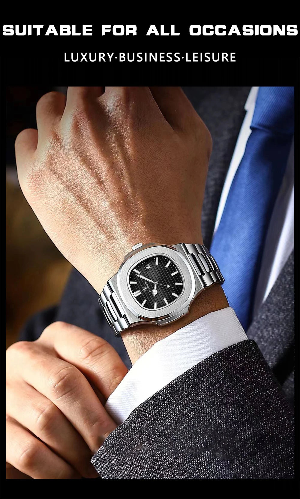 POEDAGAR Top Luxury Brand Man Watch Sports Waterproof Luminous Date Men Wristwatch Square Dial Quartz Men's Watches High Quality