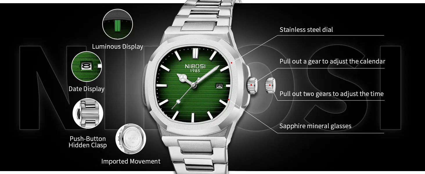 NIBOSI Men Watches Analog Quartz Stainless Steel Military Watches for Men Waterproof Business Classic Design Date Wrist Watch