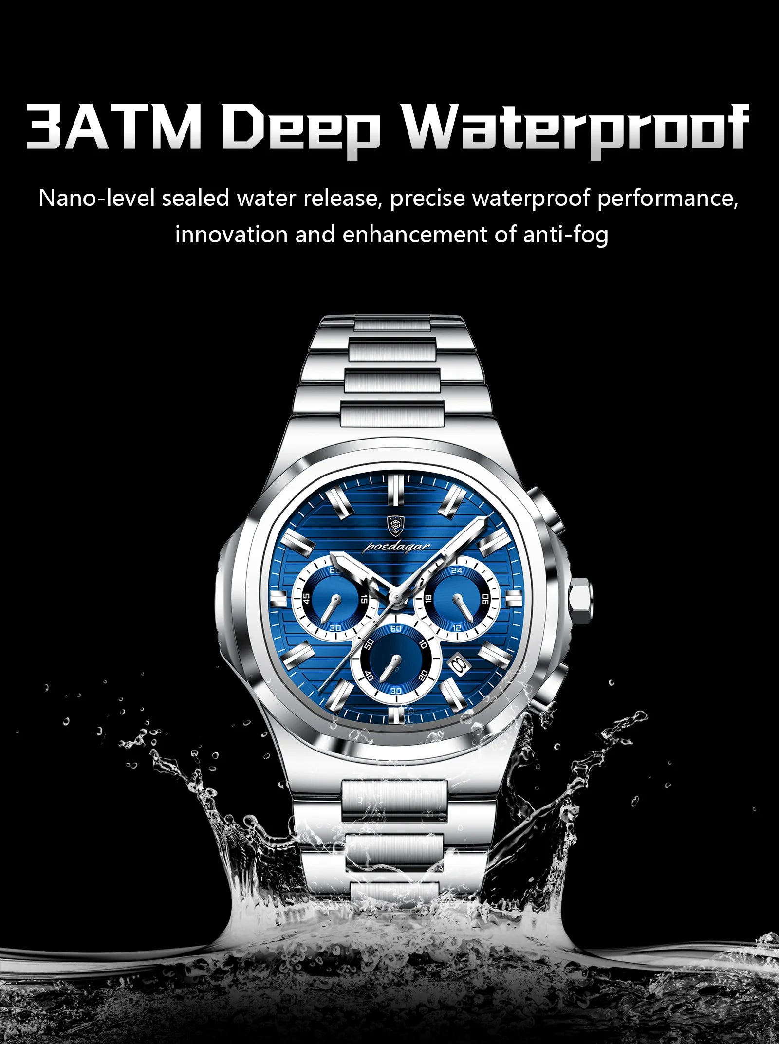 POEDAGAR Business Man Wristwatch Date Chronograph Waterproof Luminous Luxury Men Watch Stainless Steel Quartz Men's Watches Male