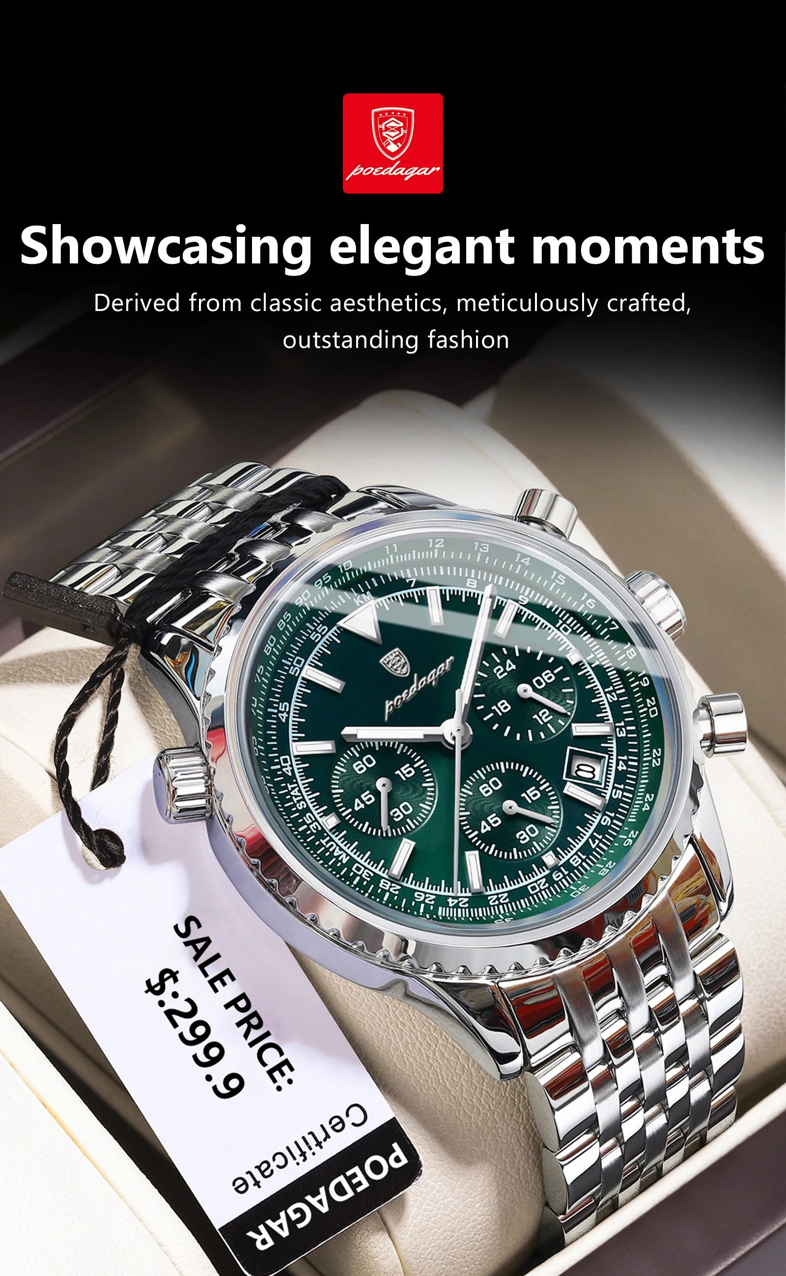 POEDAGAR Luxury Watches For Men Date Chronograph Stainless Steel Man Watch Waterproof Luminous Sport Military Men's Quartz Watch