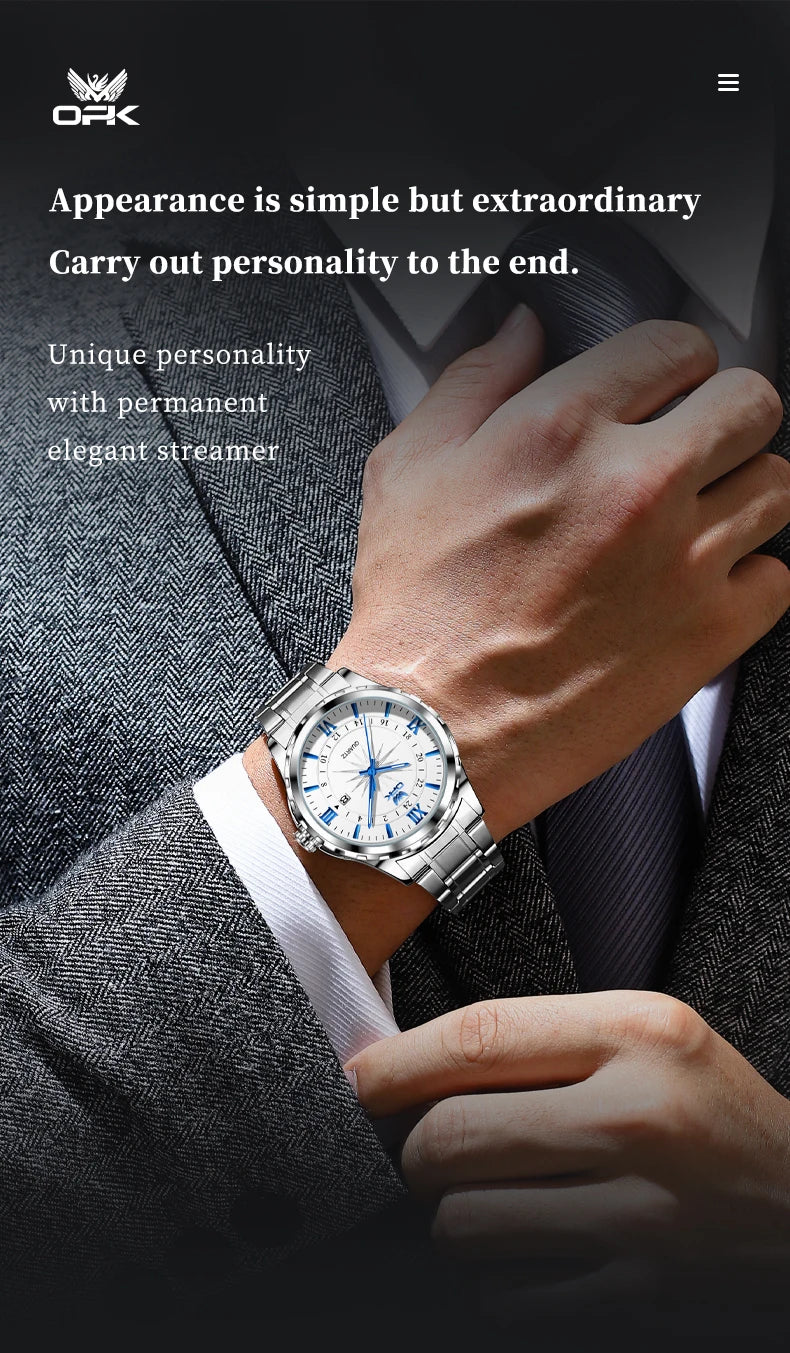 OPK Brand Steel Belt Dual Calendar Men's Quartz Watch 6003