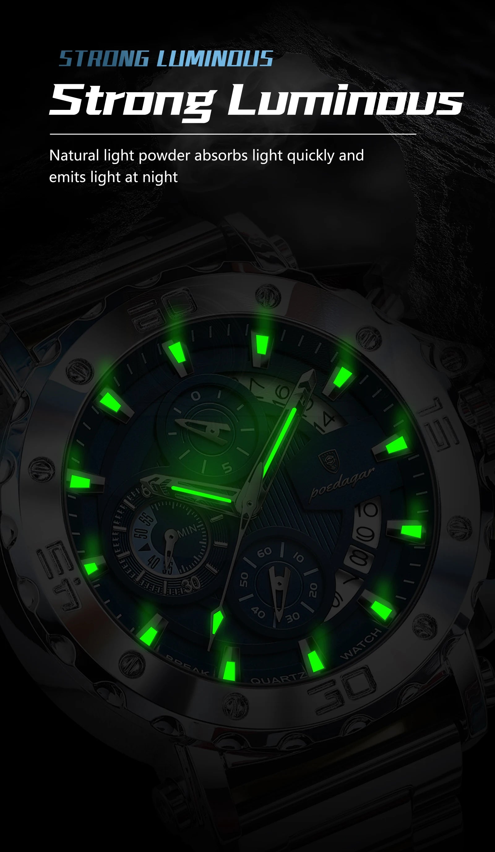 POEDAGAR Luxury Watch For Men Calendar Luminous Waterproof Man Clock Male Chronograph Stainless Steel Men's Quartz Watches Reloj