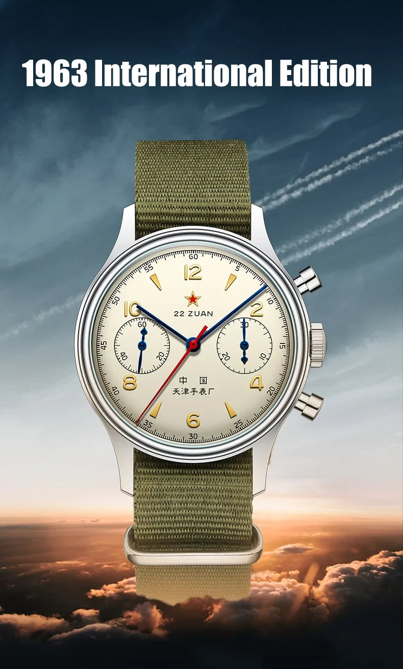 Seagull 1963 International Edition Men's Mechanical Watch Pilot Clock ST1901 Retro Chronograph Wristwatch Air Force Aviation New