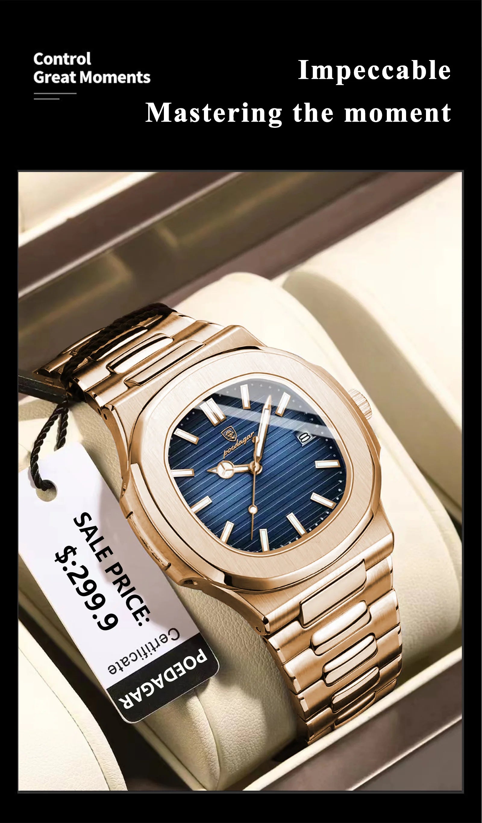 POEDAGAR Fashion Square Male Quartz Watch Waterproof Luminous Date Stainless Steel Man Watch Business Luxury Men's Watches Reloj