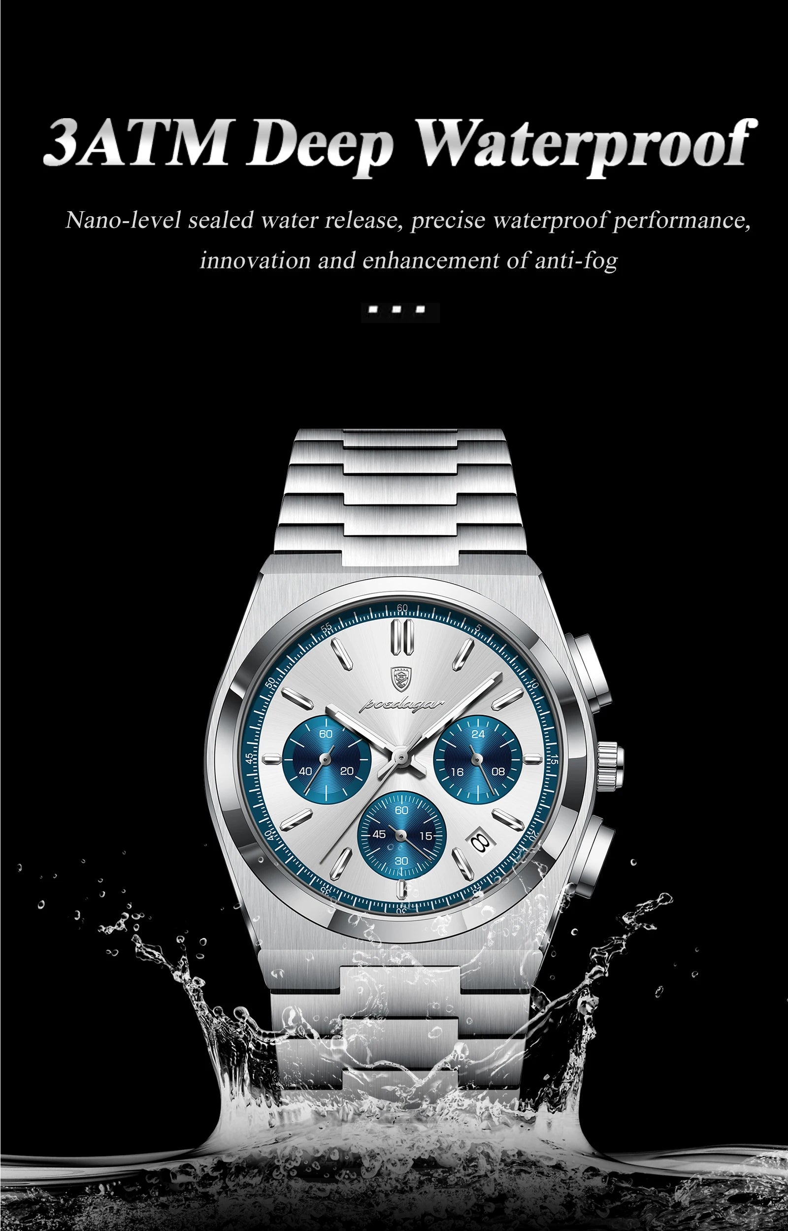 POEDAGAR Luxury Man Watch Chronograph Date Stainless Steel Sport Men Wristwatch Waterproof Luminous Fashion Quartz Men's Watches