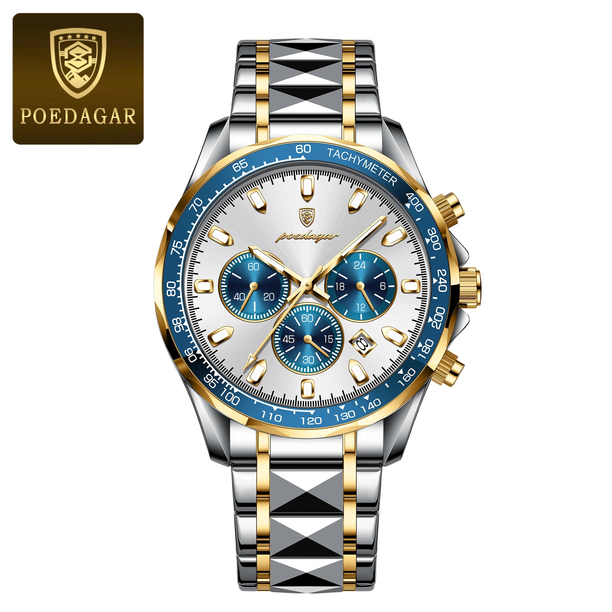 POEDAGAR Luxury Brand Men Watch Waterproof Luminous Stainless Steel Men's Watches Chronograph Date Quartz Business Watch For Man