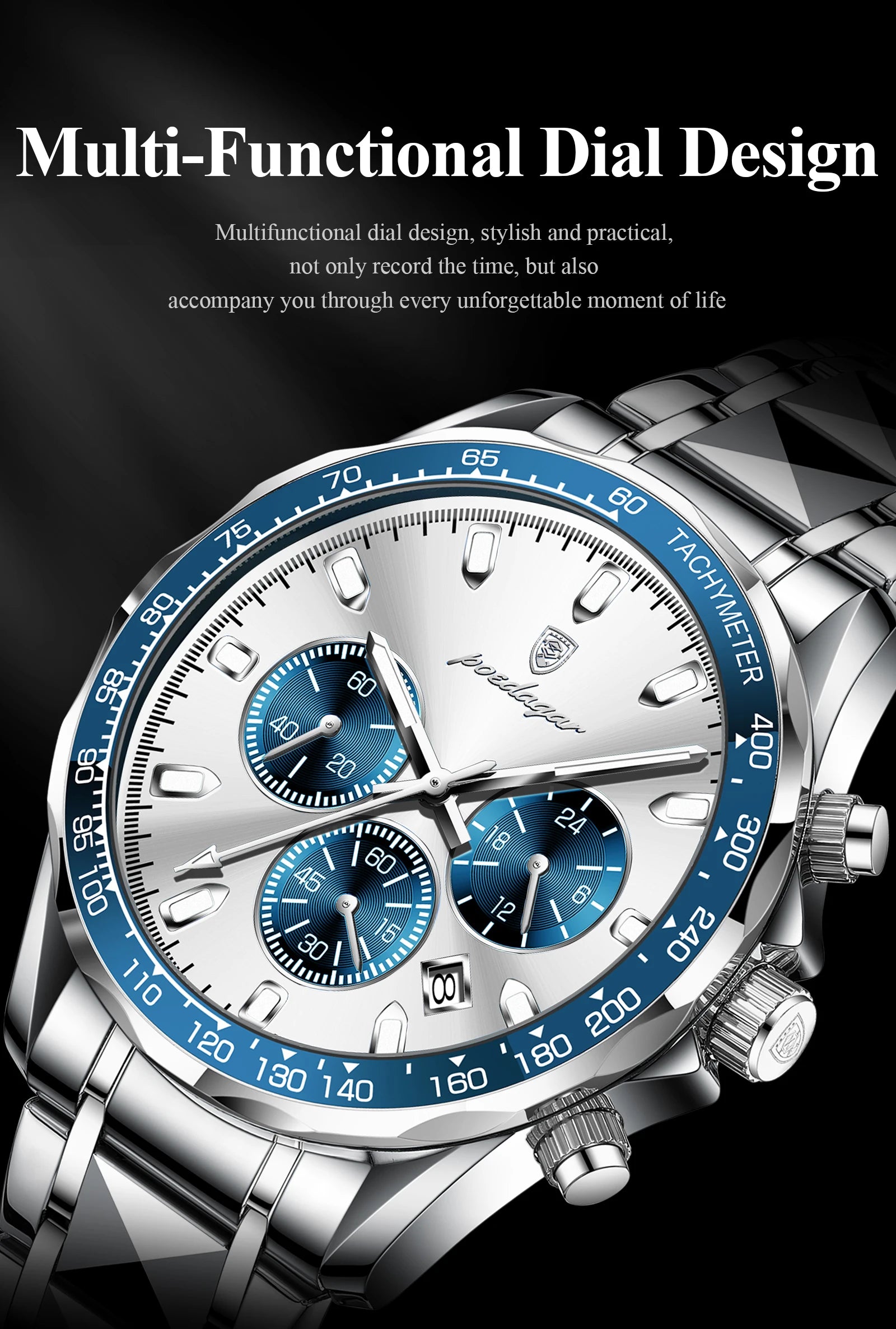 POEDAGAR Luxury Brand Men Watch Waterproof Luminous Stainless Steel Men's Watches Chronograph Date Quartz Business Watch For Man