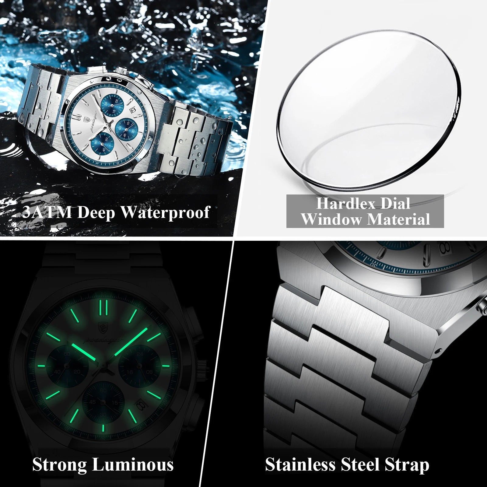 POEDAGAR Luxury Man Watch Chronograph Date Stainless Steel Sport Men Wristwatch Waterproof Luminous Fashion Quartz Men's Watches