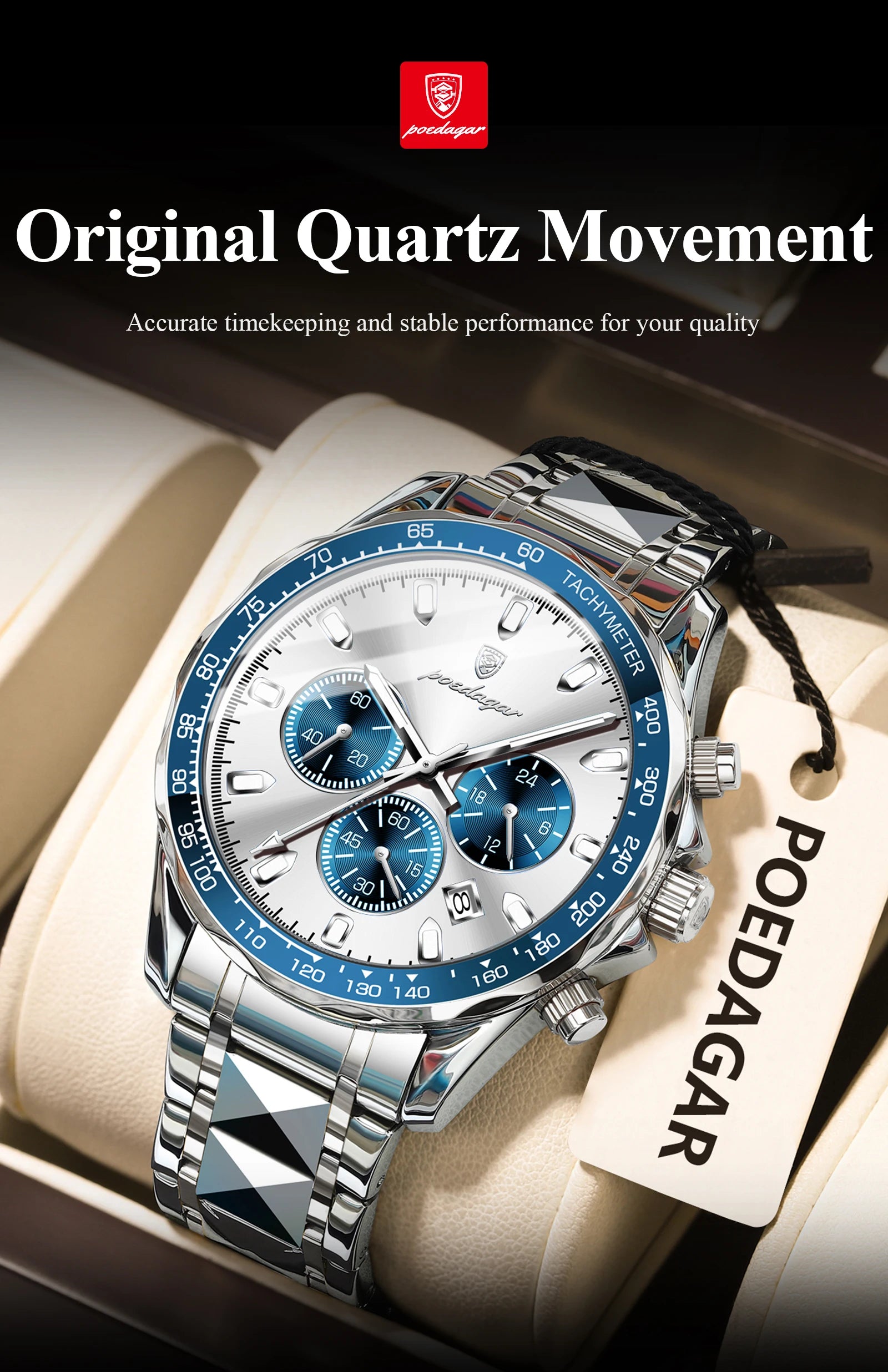 POEDAGAR Luxury Brand Men Watch Waterproof Luminous Stainless Steel Men's Watches Chronograph Date Quartz Business Watch For Man