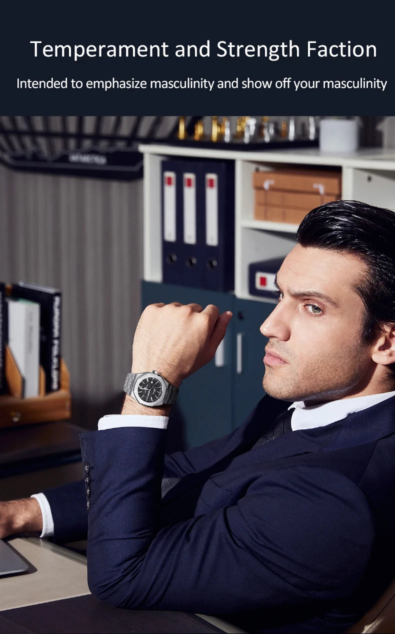 SAPPHERO Men's Watch, Stainless Steel Strap, Water-Resistant Design, Automatic Calendar, Festive Gifts, Exquisite Gift Box Clock