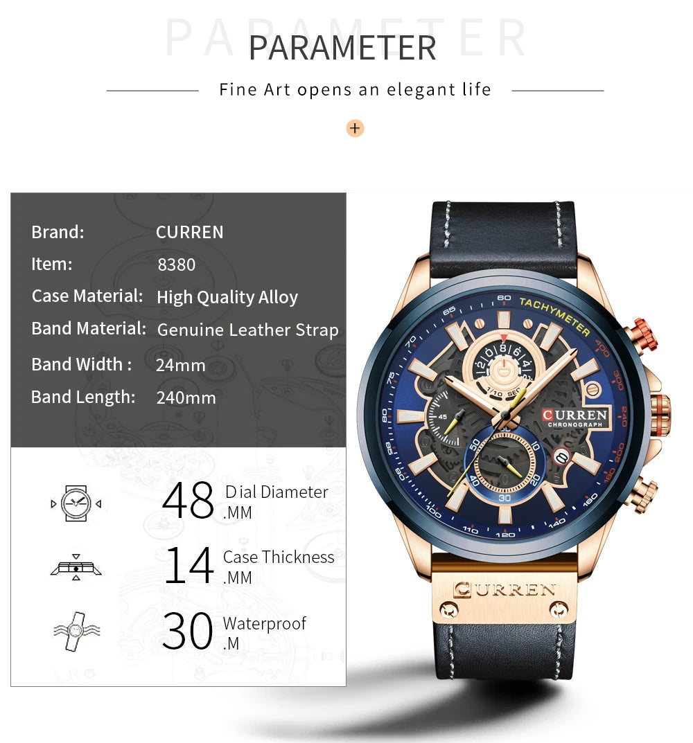 CURREN Watch for Men Top Brand Luxury Leather Strap Quartz Waterproof Wristwatch Fashion Casual Sports Watch Business Date Clock