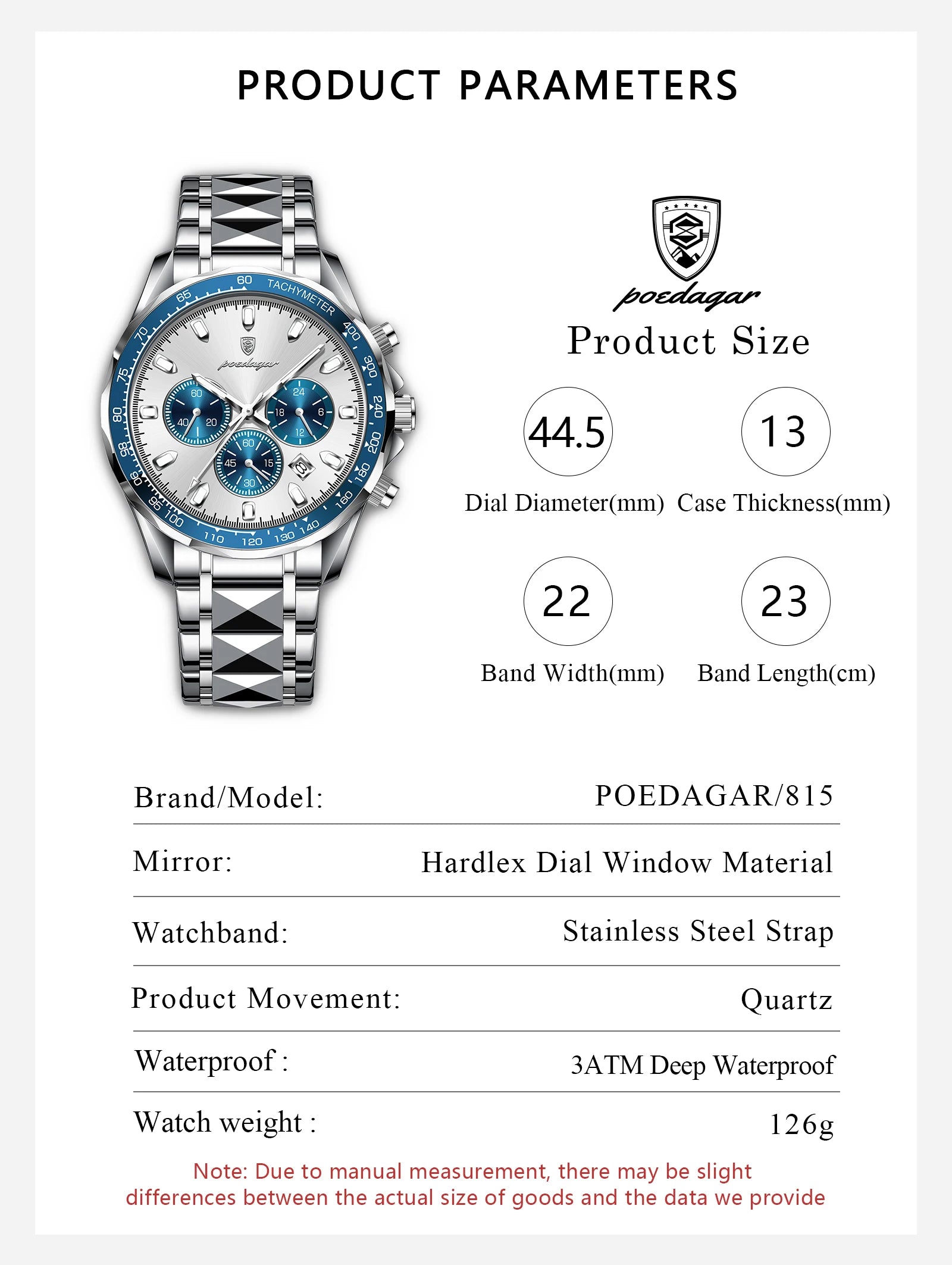 POEDAGAR Luxury Brand Men Watch Waterproof Luminous Stainless Steel Men's Watches Chronograph Date Quartz Business Watch For Man