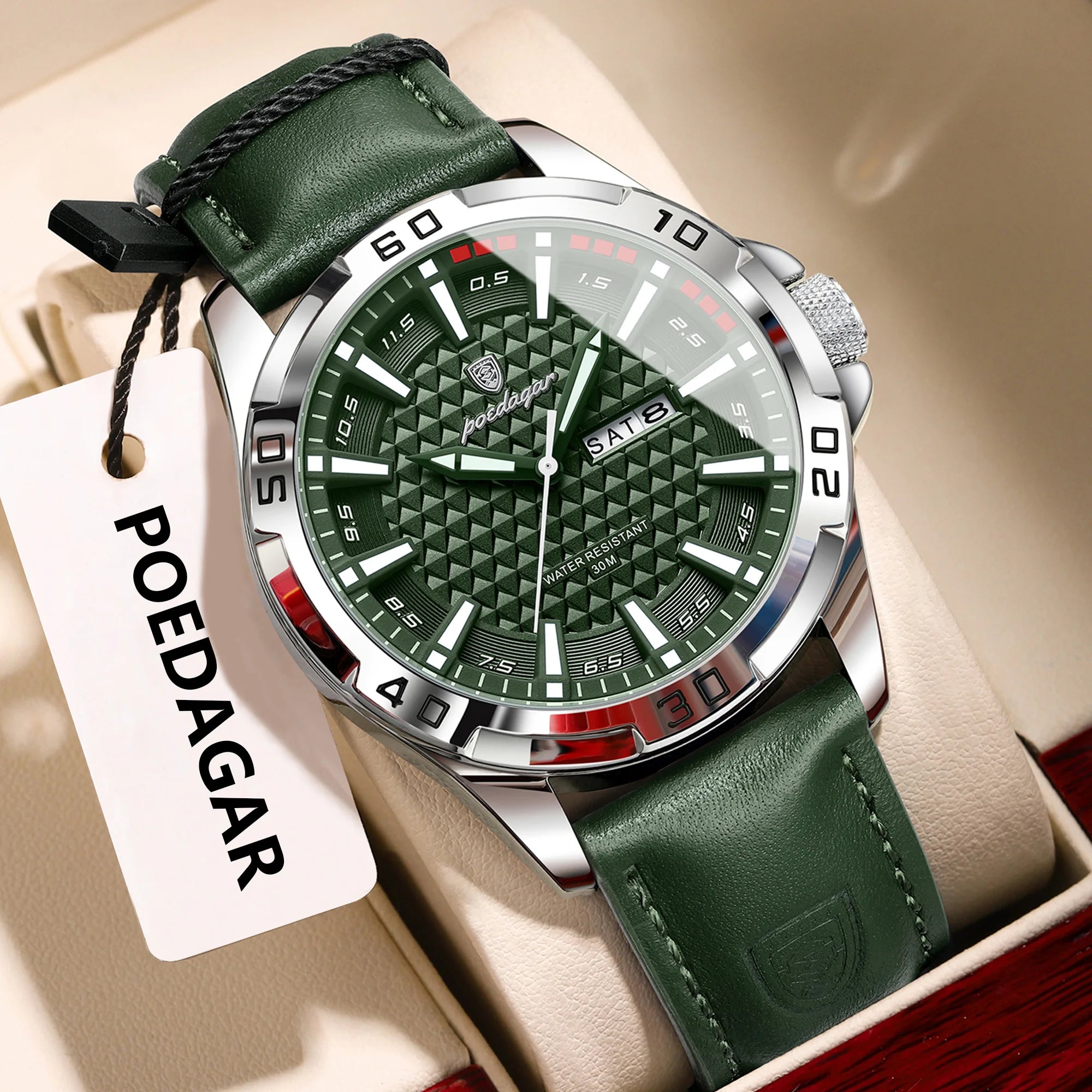 POEDAGAR Original Men Watch Luxury Waterproof Luminous Date Week Watch For Man Quartz Leather Fashion Men's Watches Reloj Hombre