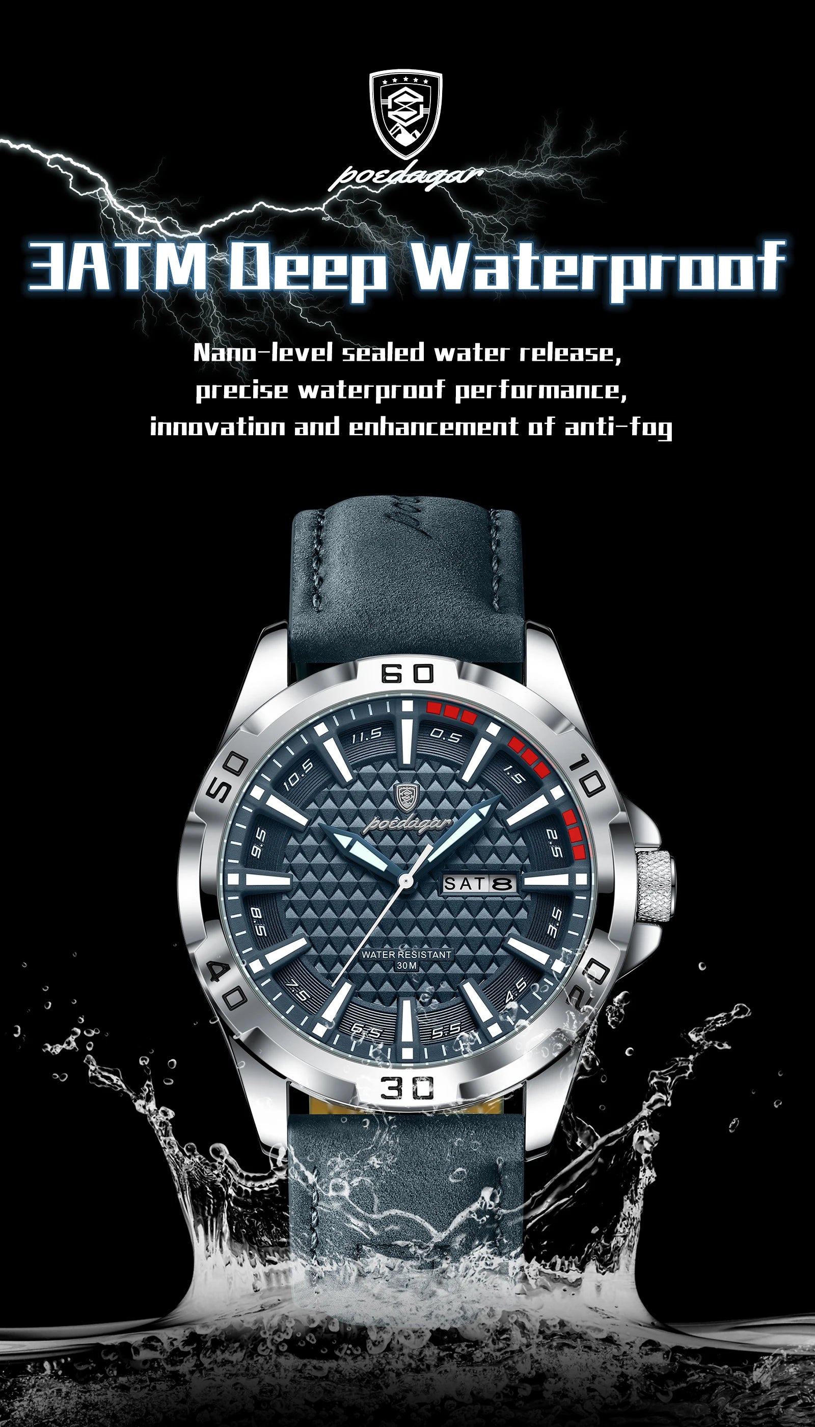 POEDAGAR Original Men Watch Luxury Waterproof Luminous Date Week Watch For Man Quartz Leather Fashion Men's Watches Reloj Hombre