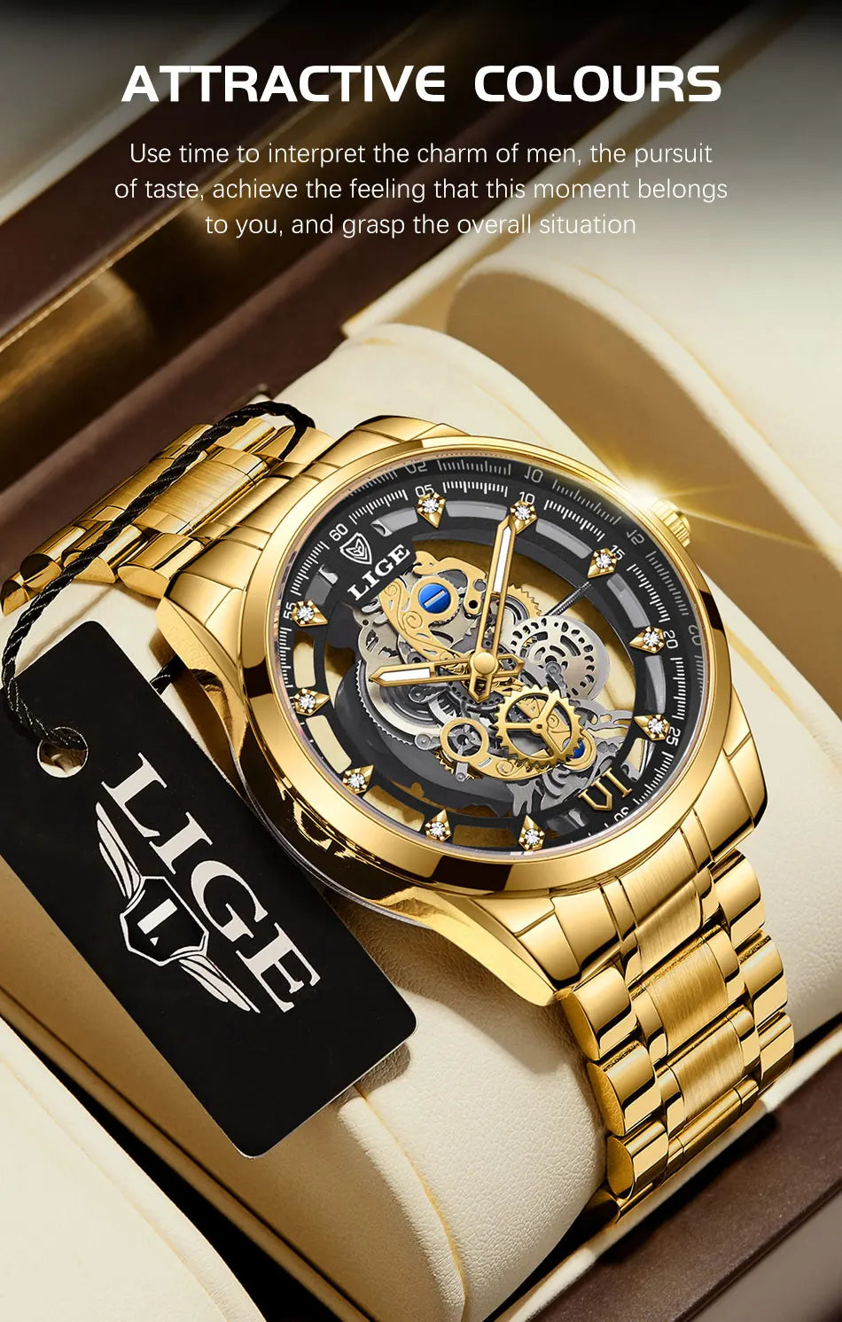 2026 LIGE Men Watch Skeleton Automatic Quartz Watch Gold Skeleton Vintage Man Watch Mens Watches Top Brand Luxury часы мужские