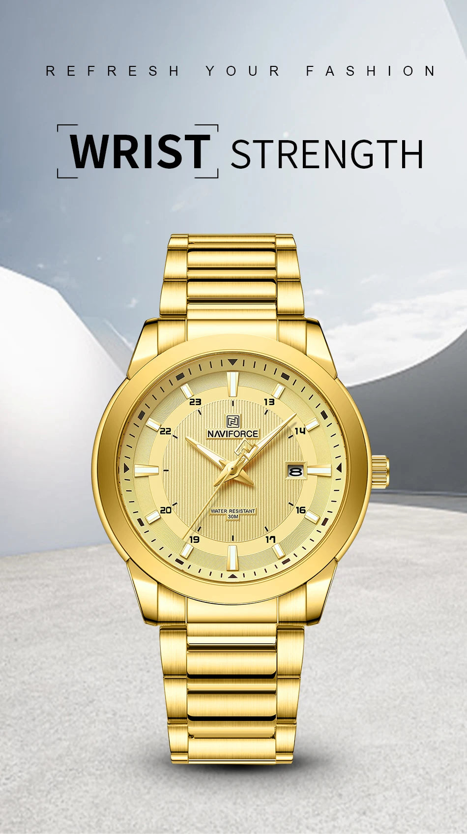 2024 Top Brand NAVIFORCE Mens Watches Stainless Steel Strap Casual Male Quartz Sports Wristwatch Luxury Waterproof Date Clock