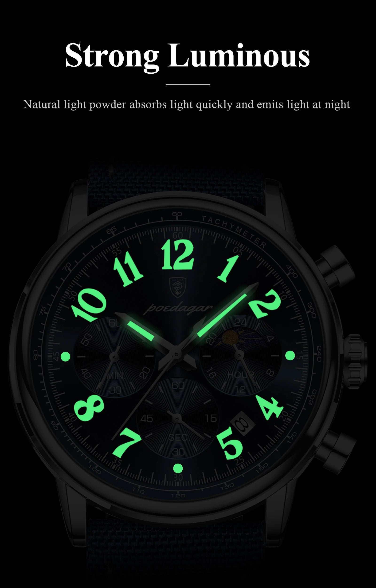 POEDAGAR Luxury Sports Military Men Watch Waterproof Luminous Chronograph Nylon Leather Date Man Wristwatch Quartz Men's Watches
