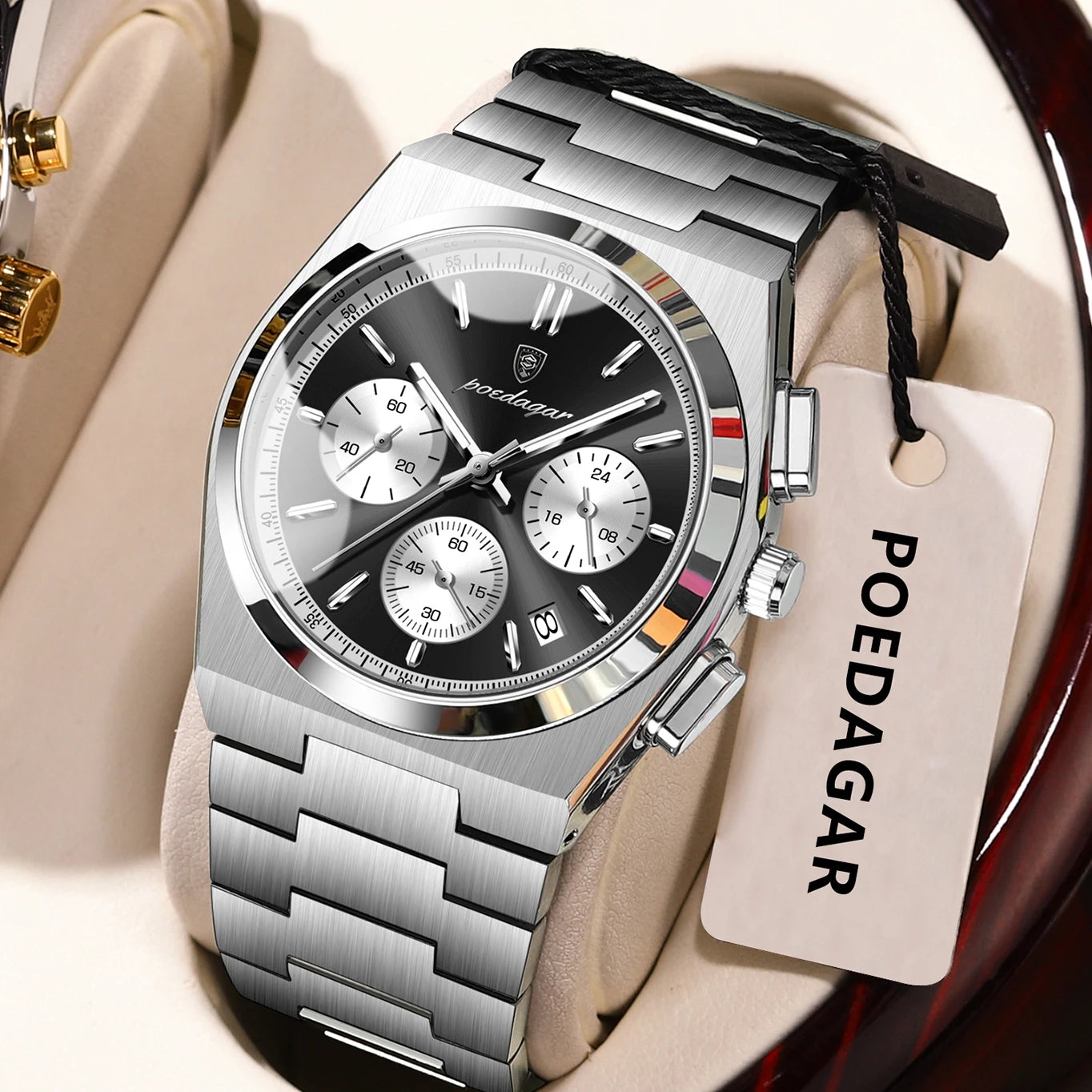POEDAGAR Luxury Man Watch Chronograph Date Stainless Steel Sport Men Wristwatch Waterproof Luminous Fashion Quartz Men's Watches