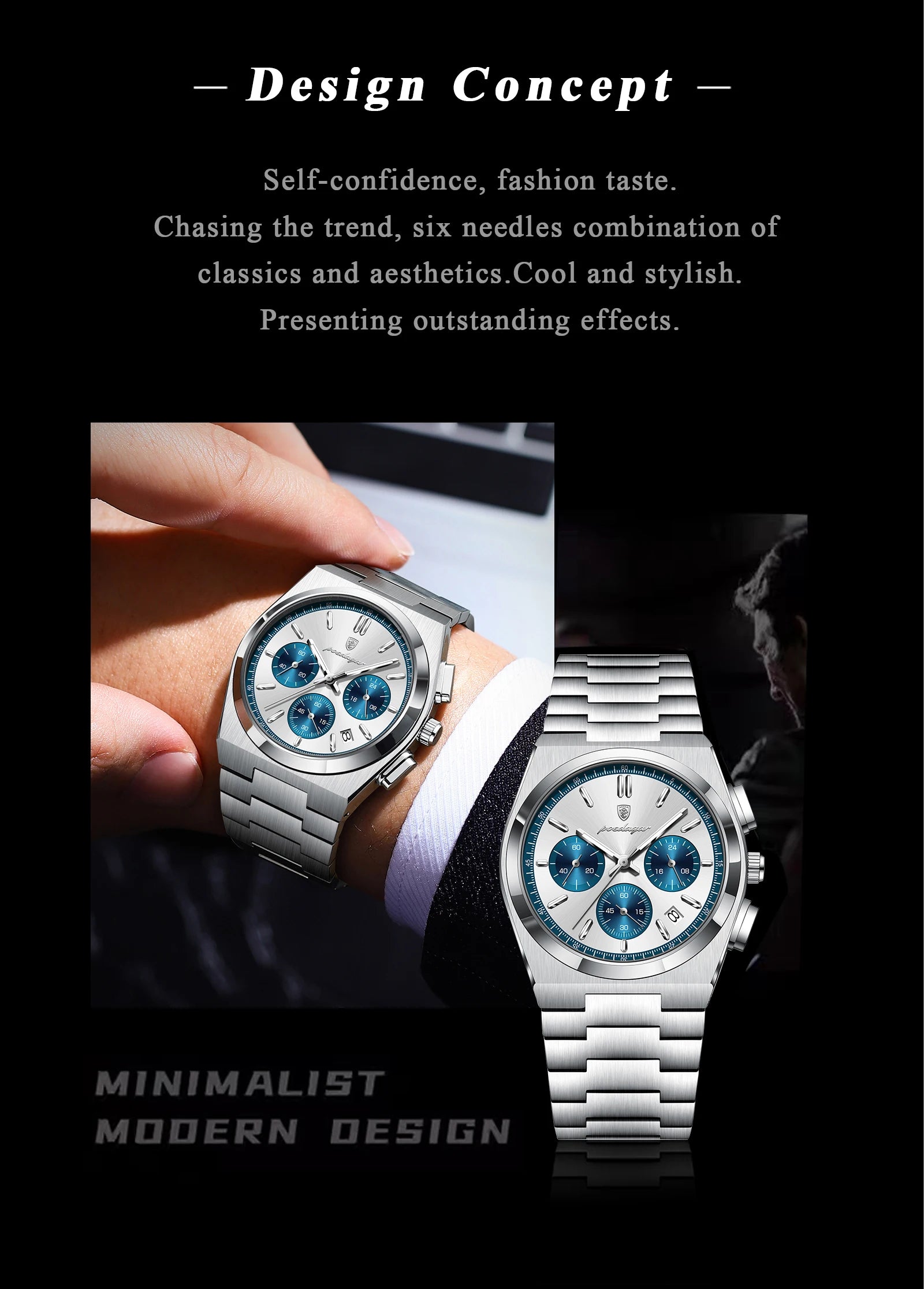 POEDAGAR Luxury Man Watch Chronograph Date Stainless Steel Sport Men Wristwatch Waterproof Luminous Fashion Quartz Men's Watches