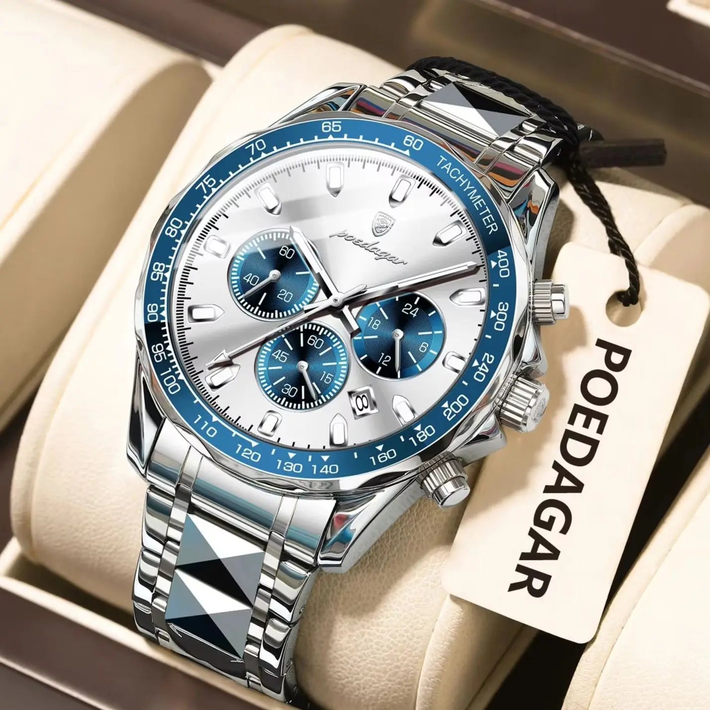 POEDAGAR Luxury Brand Men Watch Waterproof Luminous Stainless Steel Men's Watches Chronograph Date Quartz Business Watch For Man