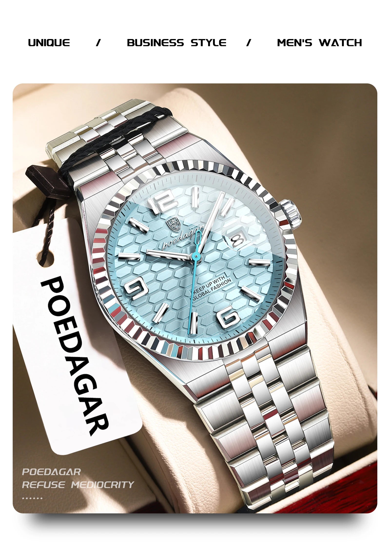 POEDAGAR High Quality Original Men Clock Waterproof Luminous Date Luxury Man Watch Stainless Steel Quartz Men's Watches Male+Box
