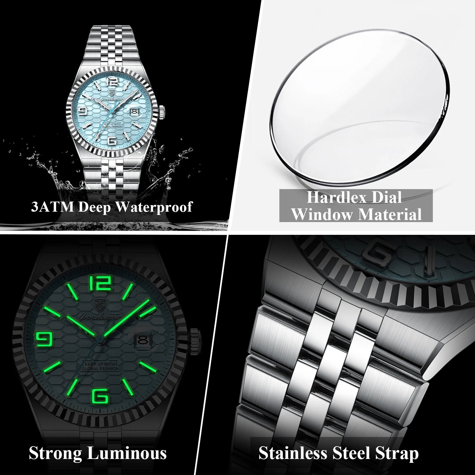 POEDAGAR High Quality Original Men Clock Waterproof Luminous Date Luxury Man Watch Stainless Steel Quartz Men's Watches Male+Box