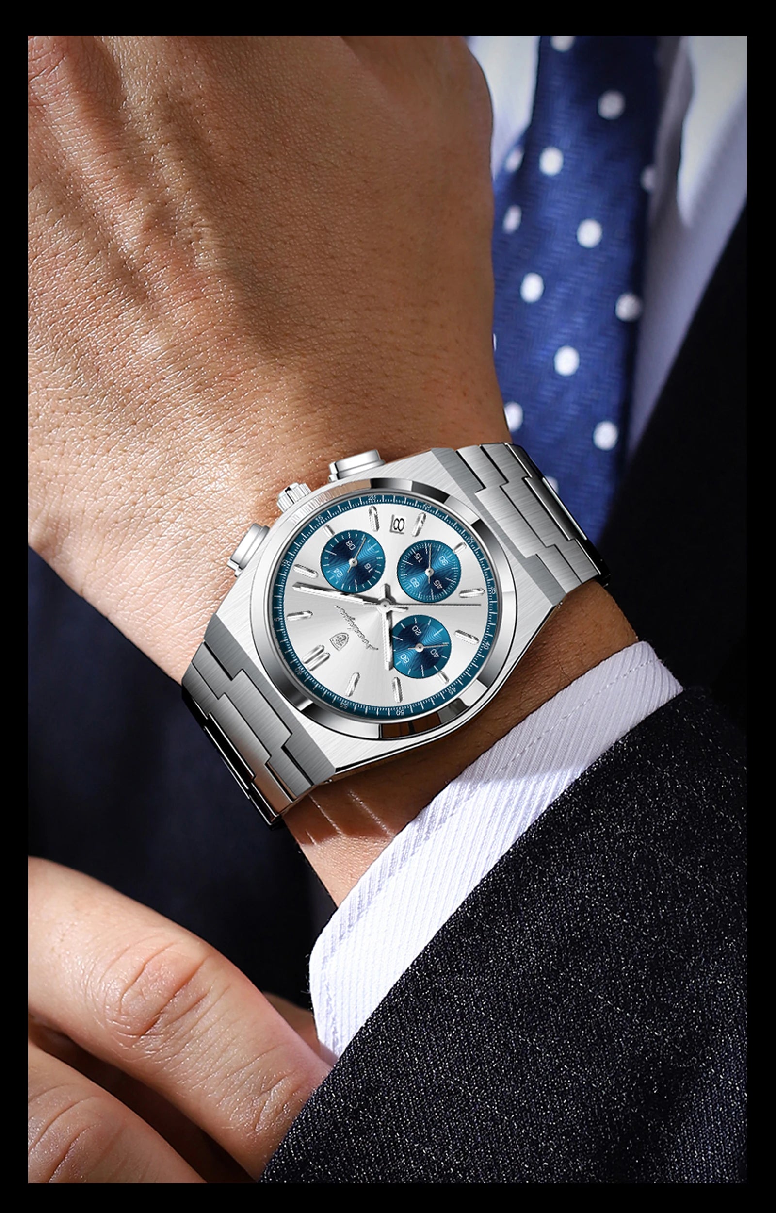 POEDAGAR Luxury Man Watch Chronograph Date Stainless Steel Sport Men Wristwatch Waterproof Luminous Fashion Quartz Men's Watches