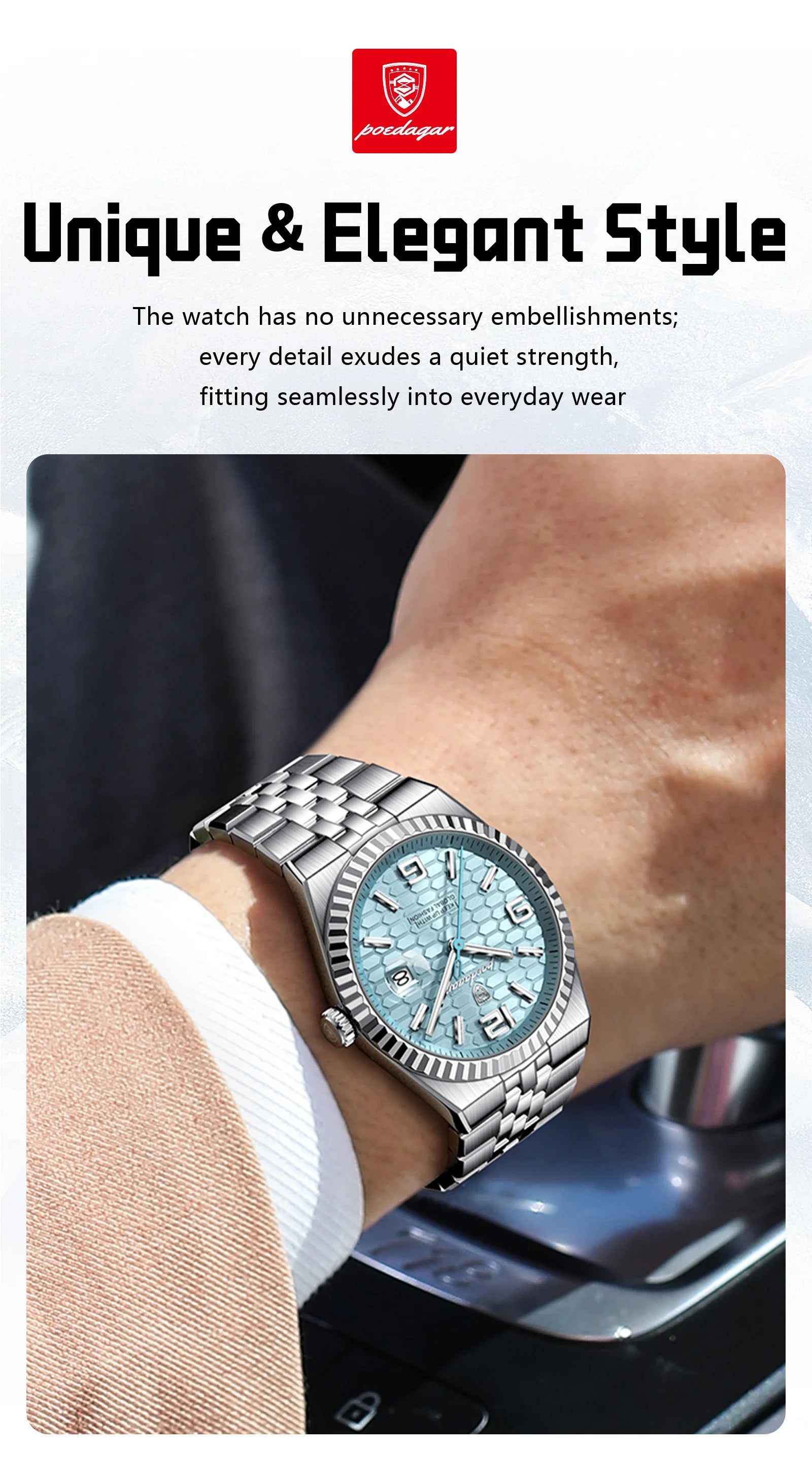 POEDAGAR High Quality Original Men Clock Waterproof Luminous Date Luxury Man Watch Stainless Steel Quartz Men's Watches Male+Box