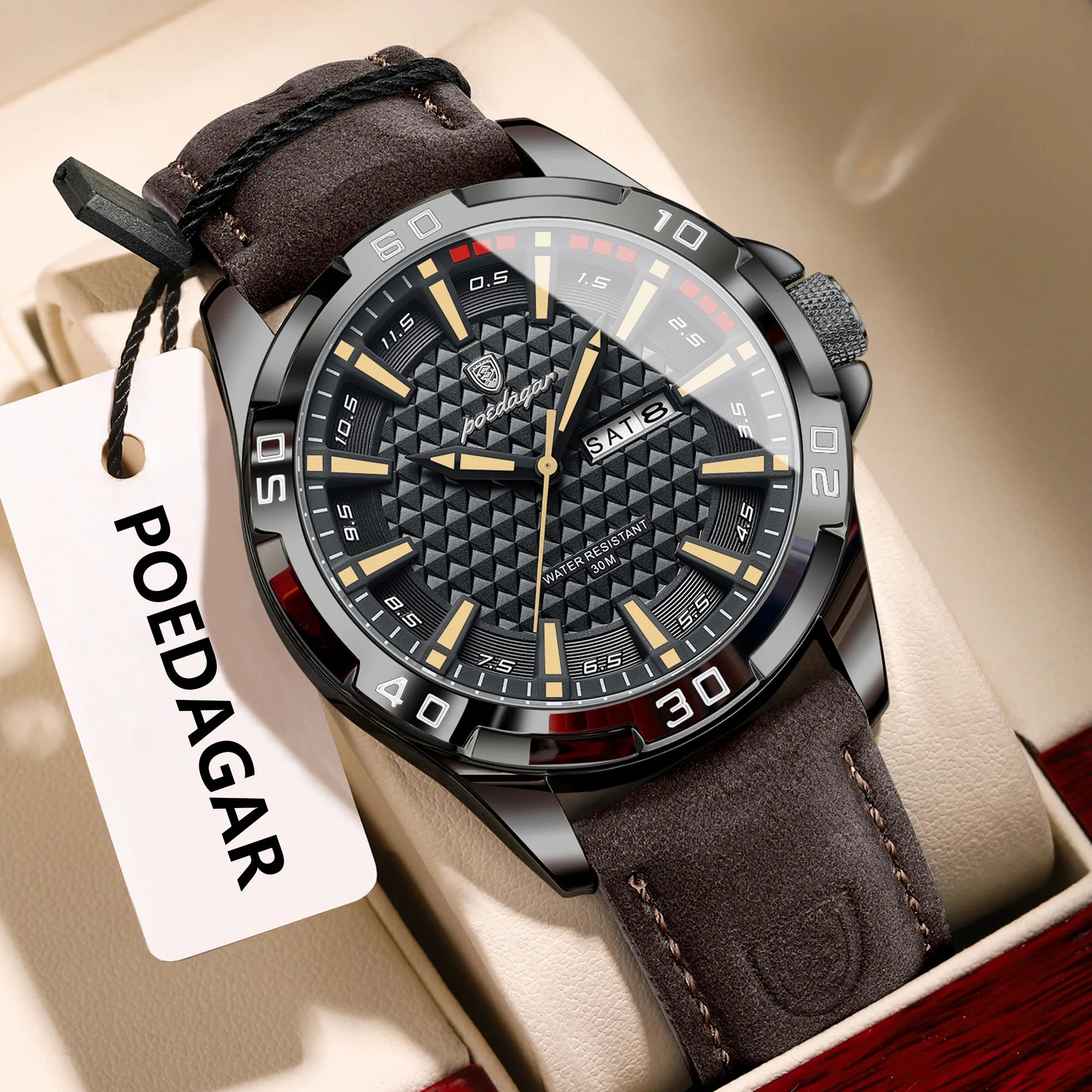 POEDAGAR Original Men Watch Luxury Waterproof Luminous Date Week Watch For Man Quartz Leather Fashion Men's Watches Reloj Hombre
