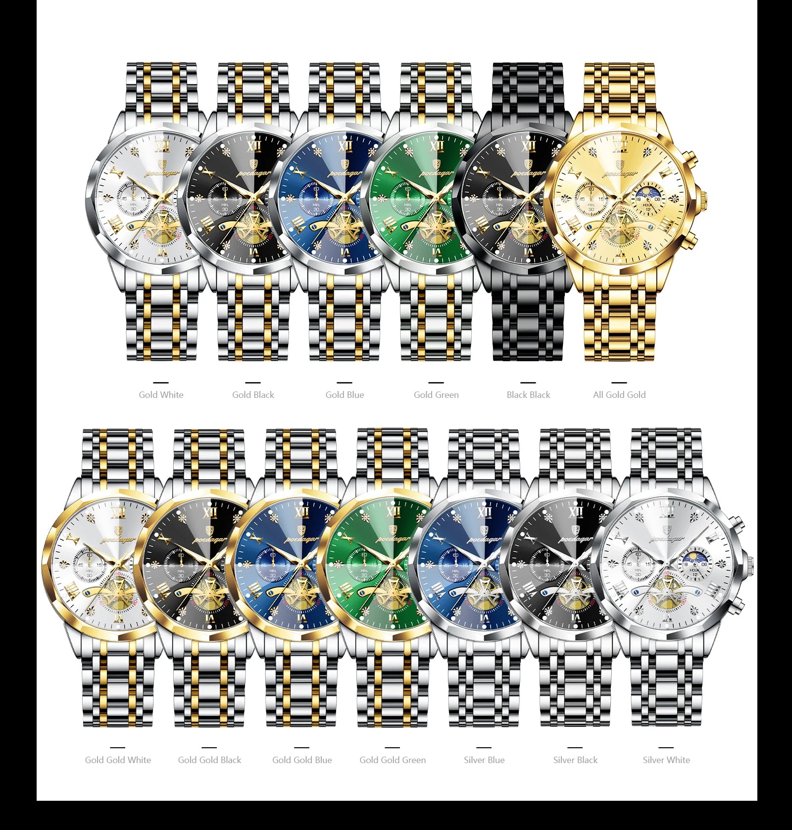 POEDAGAR Luxury Men Watch Top Original Waterproof Luminous Chronograph Man Wristwatch Stainless Steel Quartz Men's Watches Reloj