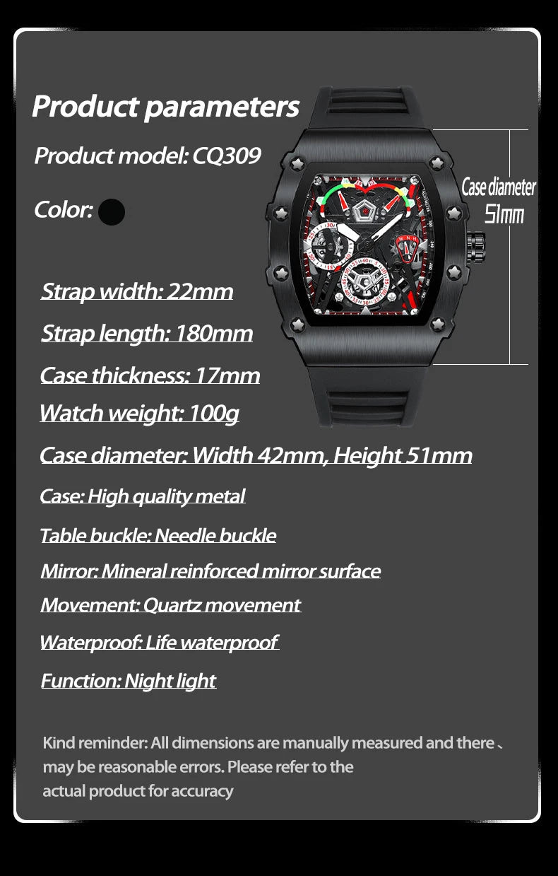 UTHAI CQ309 Fashion Men watch Waterproof Night Light Calendar Wine Bucket Silicone Strap Quartz Watch Men's watches