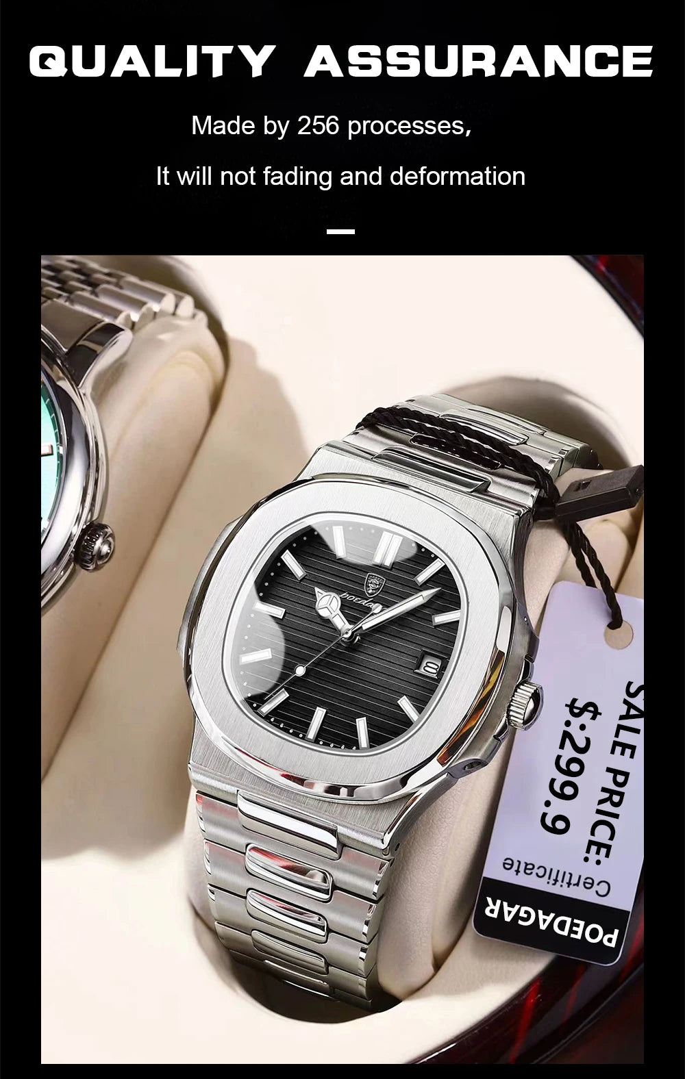 POEDAGAR Top Luxury Brand Man Watch Sports Waterproof Luminous Date Men Wristwatch Square Dial Quartz Men's Watches High Quality