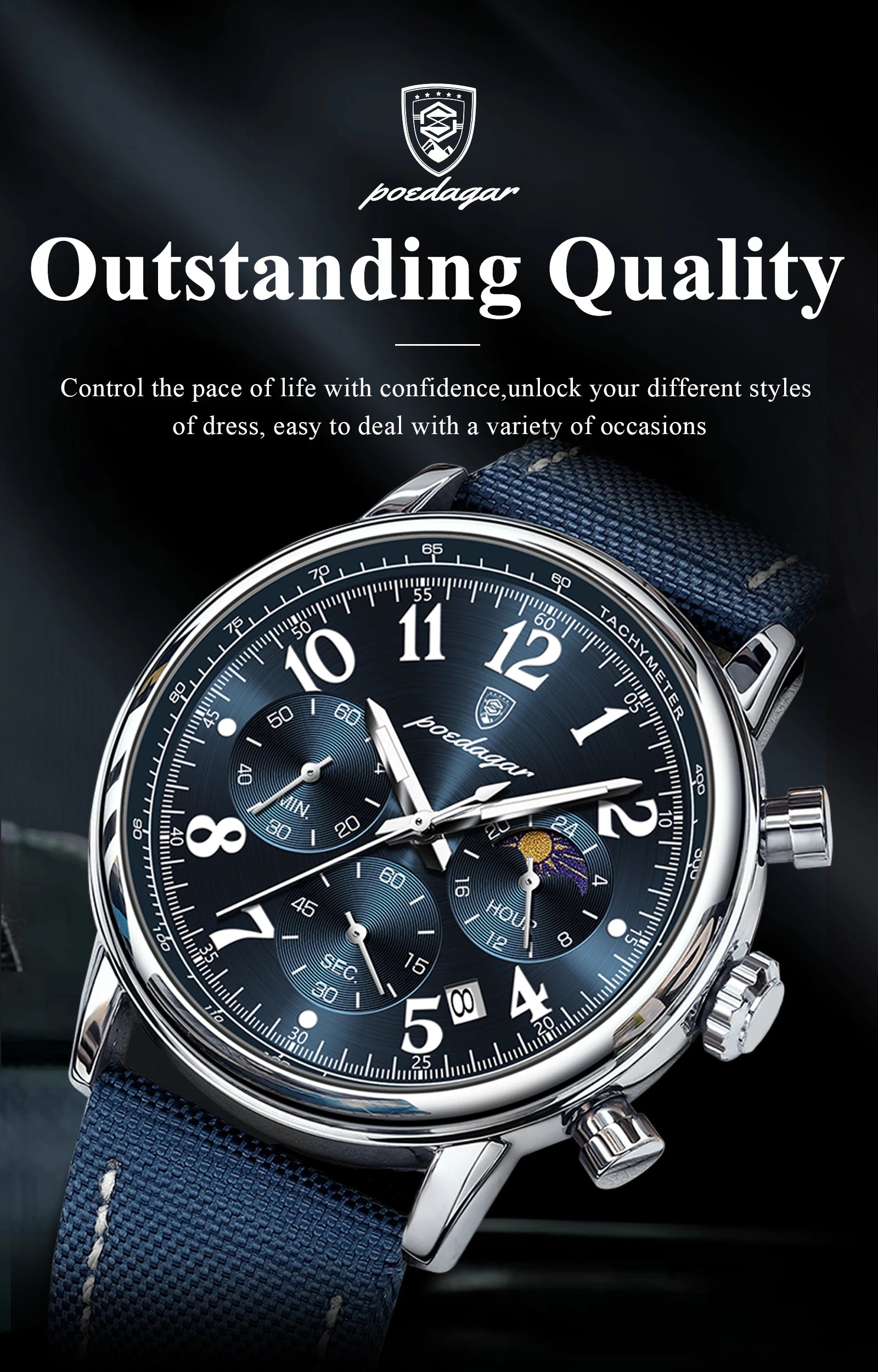 POEDAGAR Luxury Sports Military Men Watch Waterproof Luminous Chronograph Nylon Leather Date Man Wristwatch Quartz Men's Watches