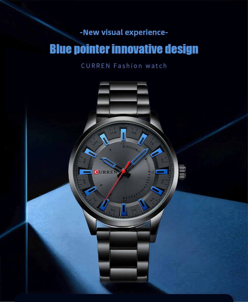 CURREN New Fashion Simple Style Men Watches Quartz Wristwatches Stainless Steel Band Clock Male with box