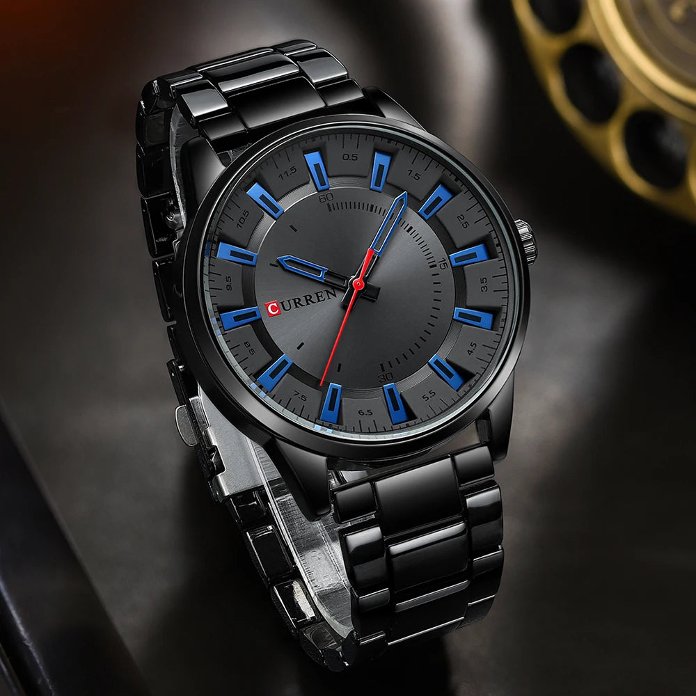 CURREN New Fashion Simple Style Men Watches Quartz Wristwatches Stainless Steel Band Clock Male with box